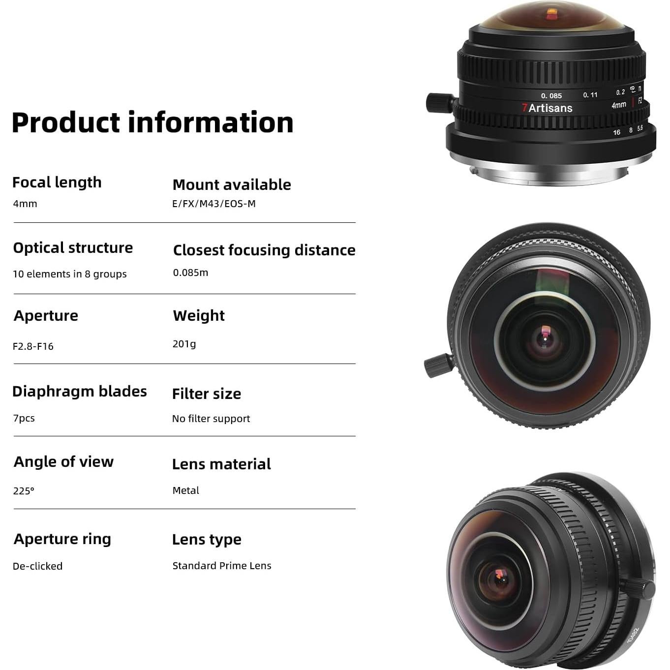 Lente Ojo de Pez 4mm F2.8 7Artisans para Canon Eos-M