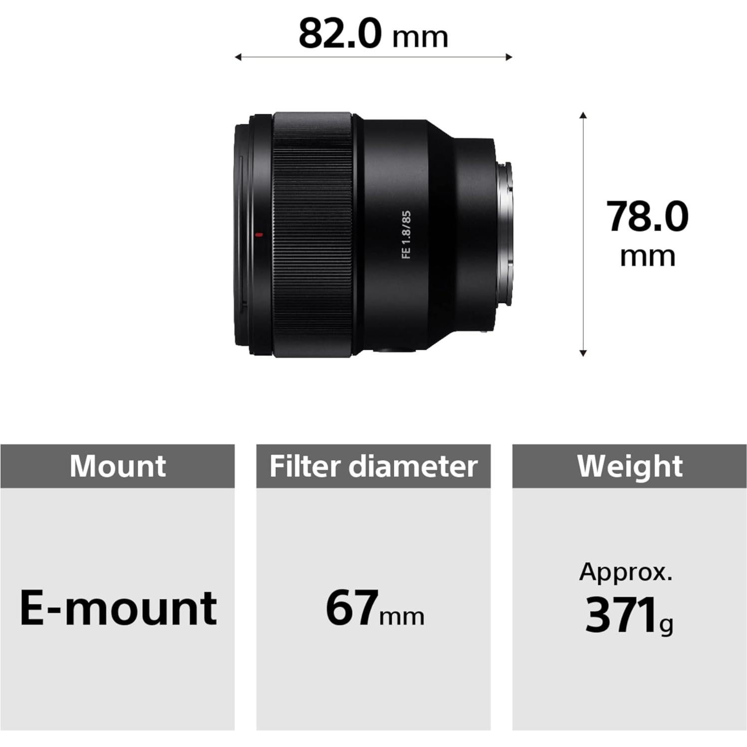 Lente Sony SEL-85F18 85mm F1.8 para Cámaras Montura E