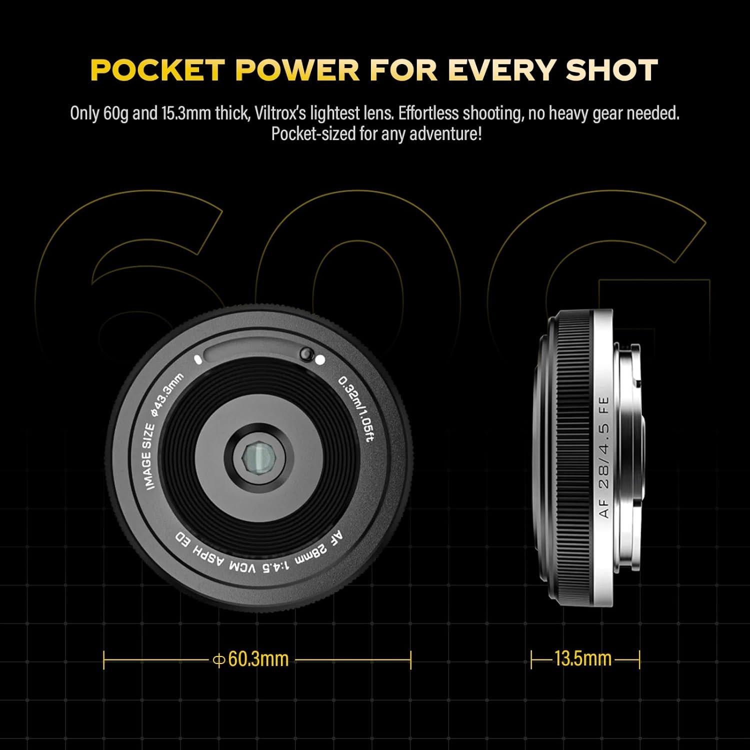 Lente Pancake VILTROX 28mm F4.5 E-Mount Ultra-Fina para Sony