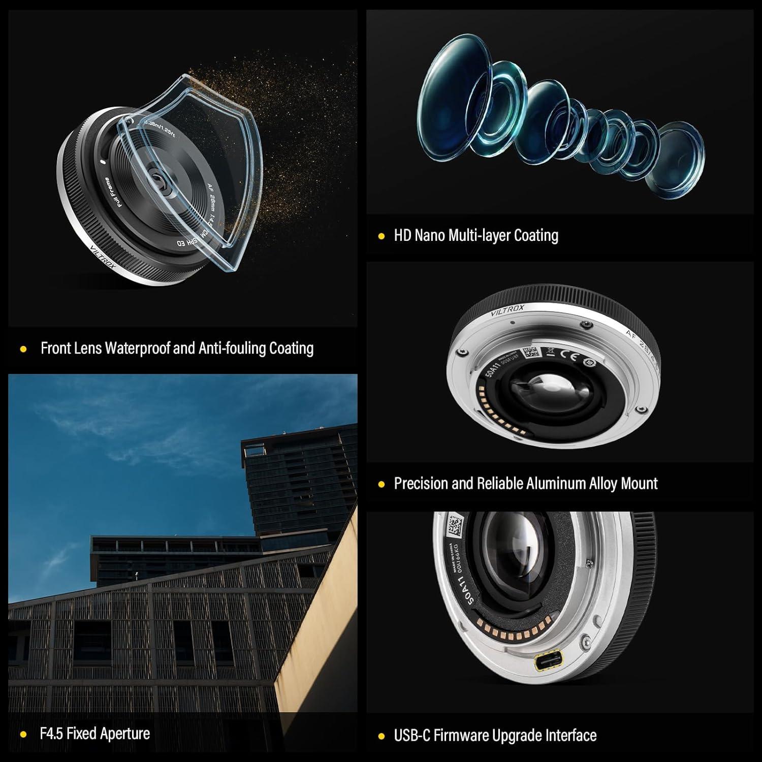 Lente Pancake VILTROX 28mm F4.5 E-Mount Ultra-Fina para Sony