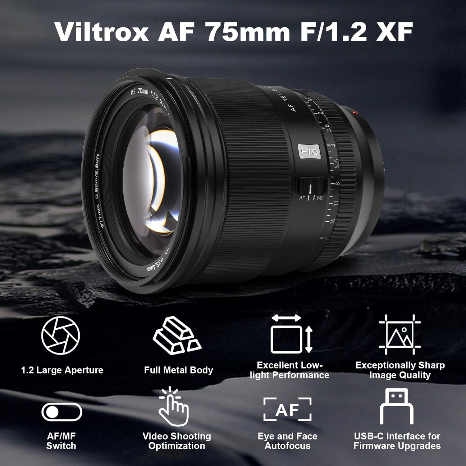 Lente Prime VILTROX 75mm f1.2 Montura Fuji X APS-C