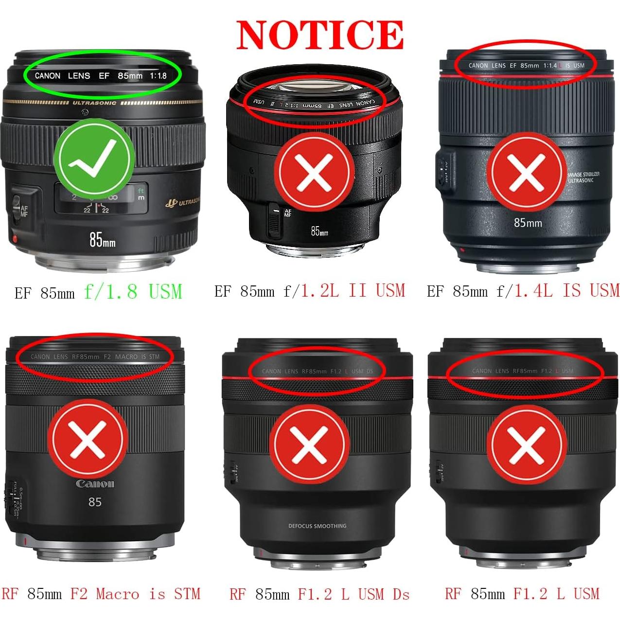 Tapa de lente 58mm Huipuxiang para Canon EF 85mm f/1.8