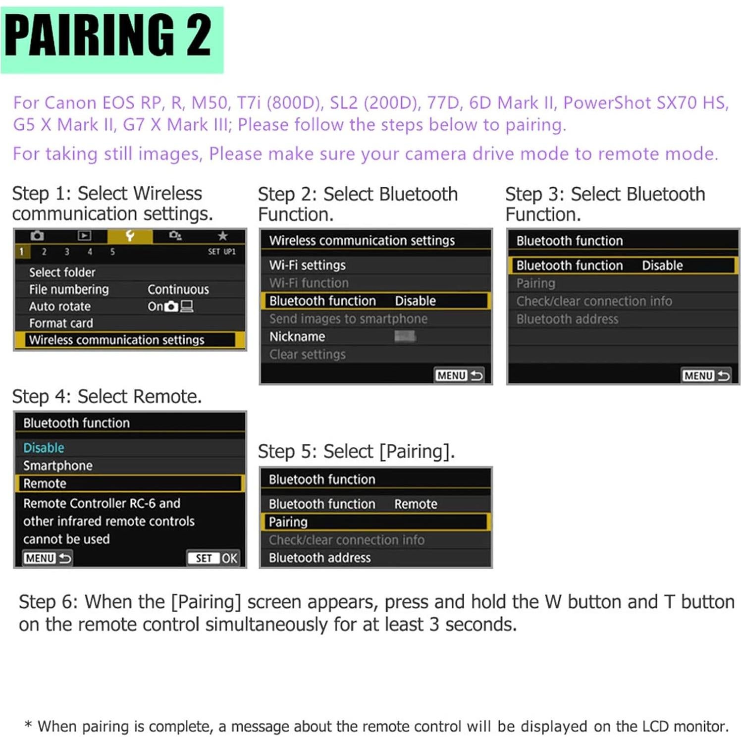 Disparador Remoto Inalámbrico AODELAN para Canon R3/R7/R10