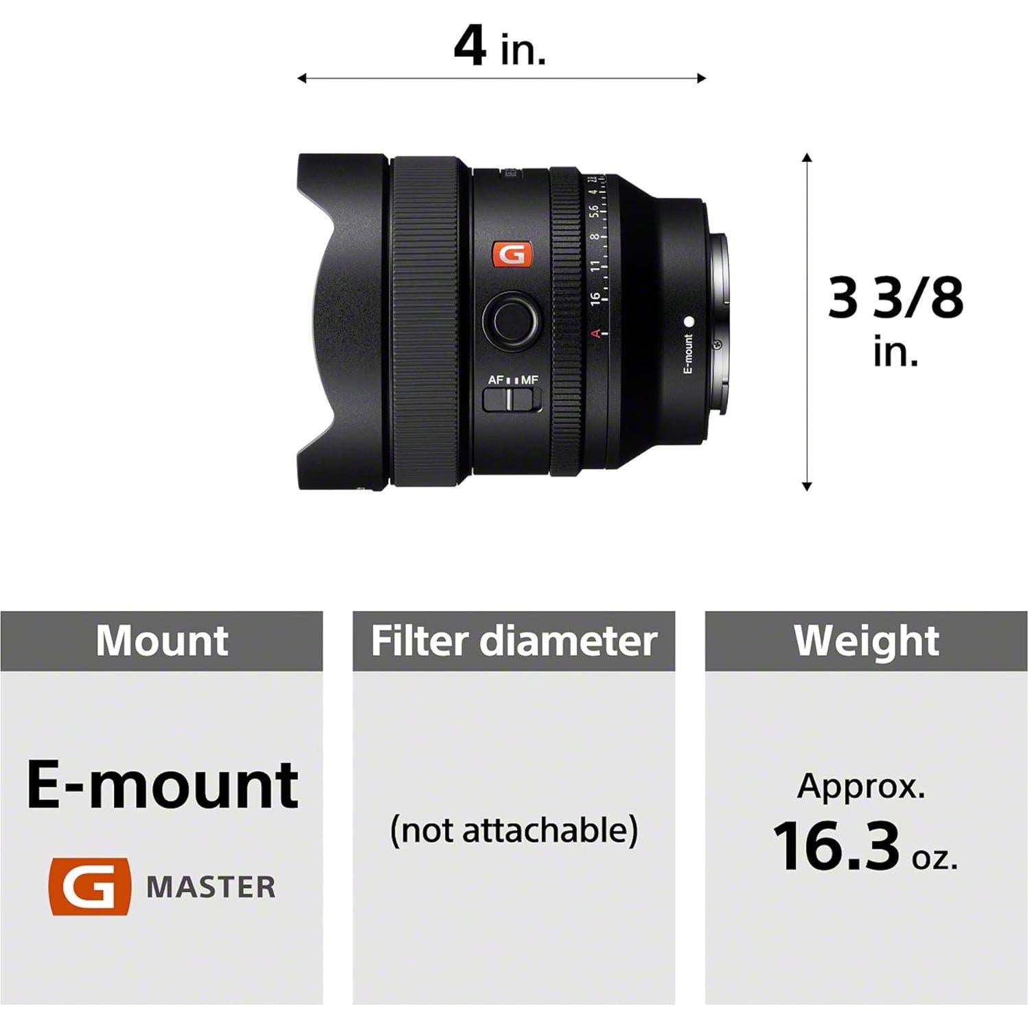 Lente Sony FE 14mm F1.8 GM Gran Angular Prime 0.46kg