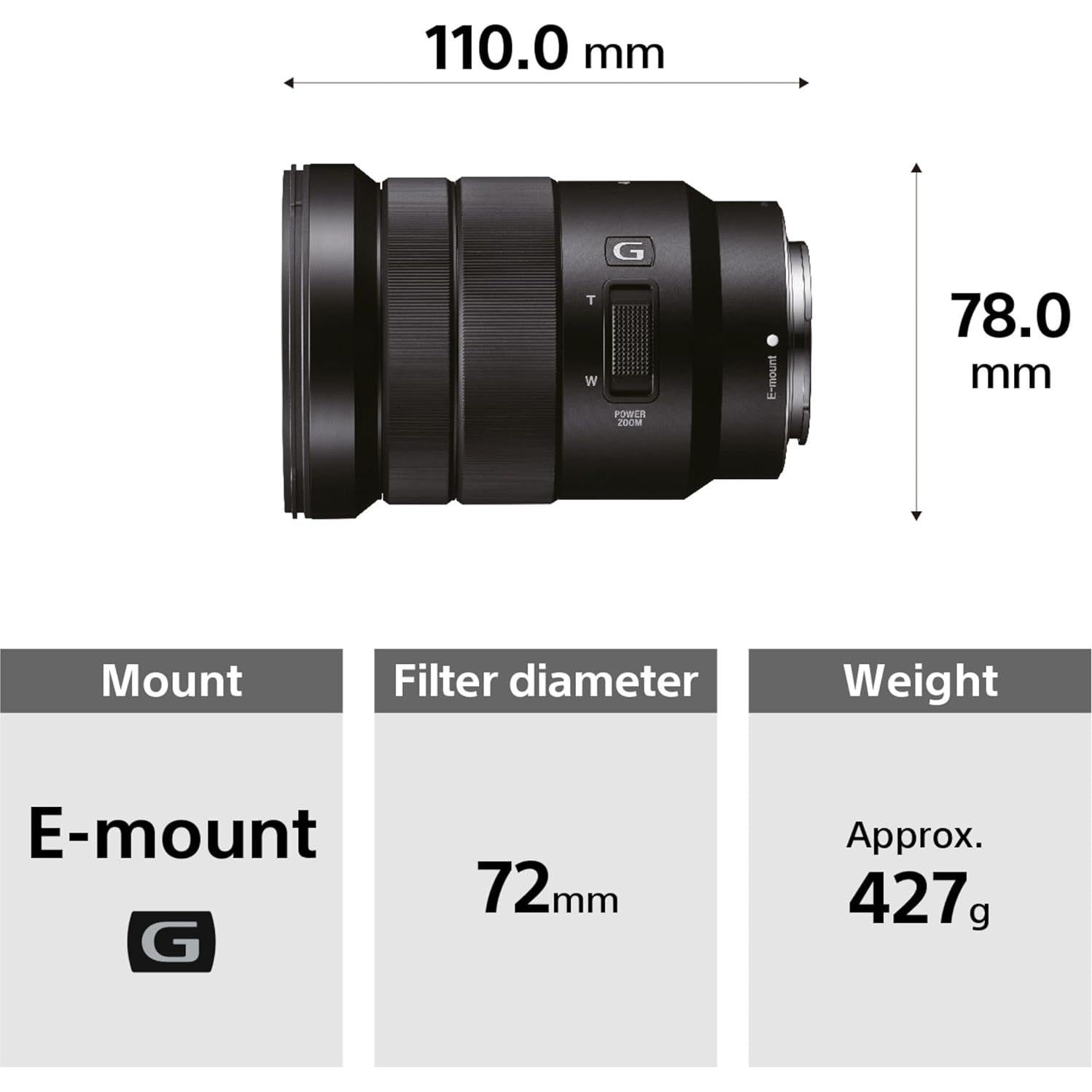 Lente Sony SELP18105G E PZ 18-105mm F4 G OSS Negro