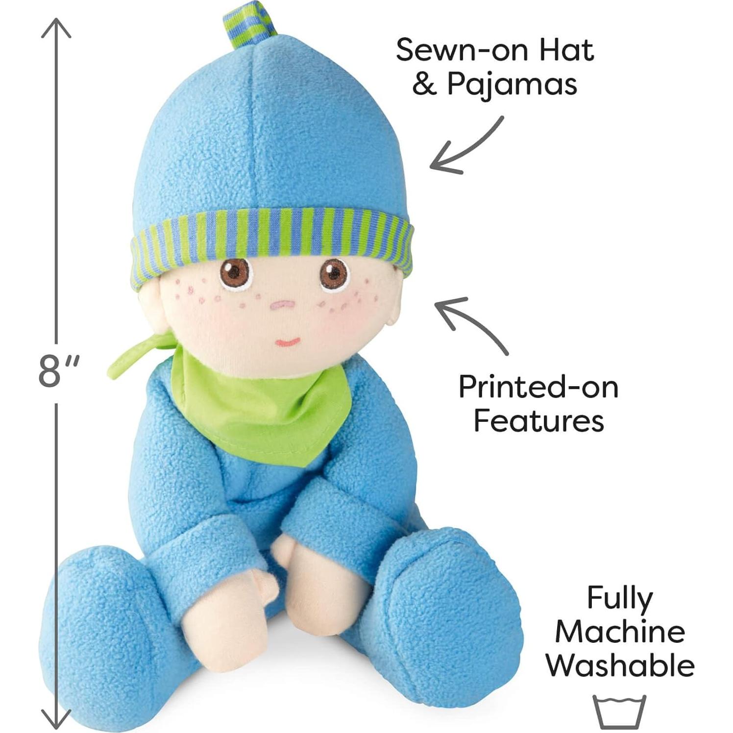 HABA Snug-Up Soft Plush Luis First Baby Doll 8" - Perfect Newborn and Infant Toy, Small Machine-Washable Baby Essentials, Ideal Boy Doll