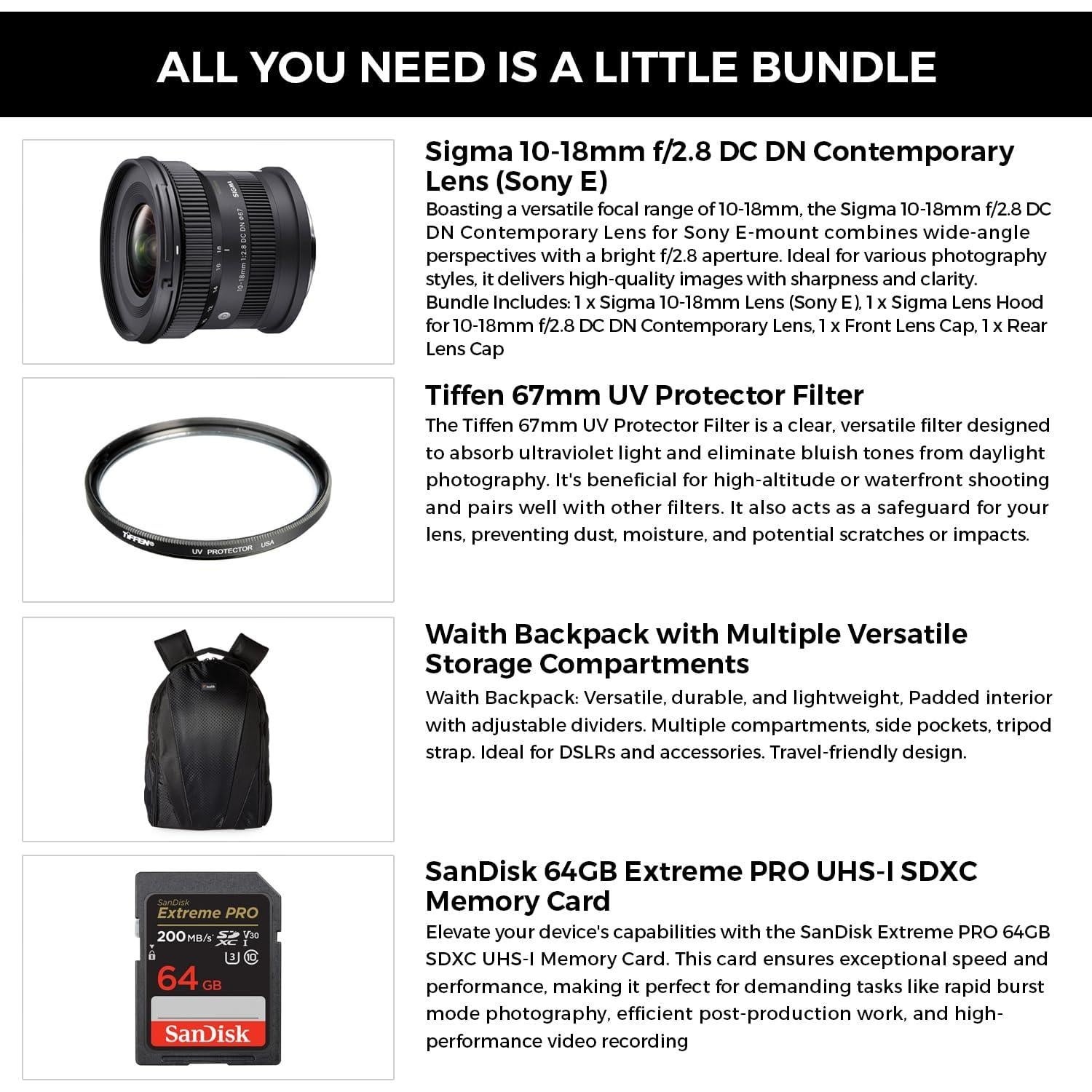 Lente Sigma 10-18mm F2.8 DC DN para Sony E + Filtro UV 67mm