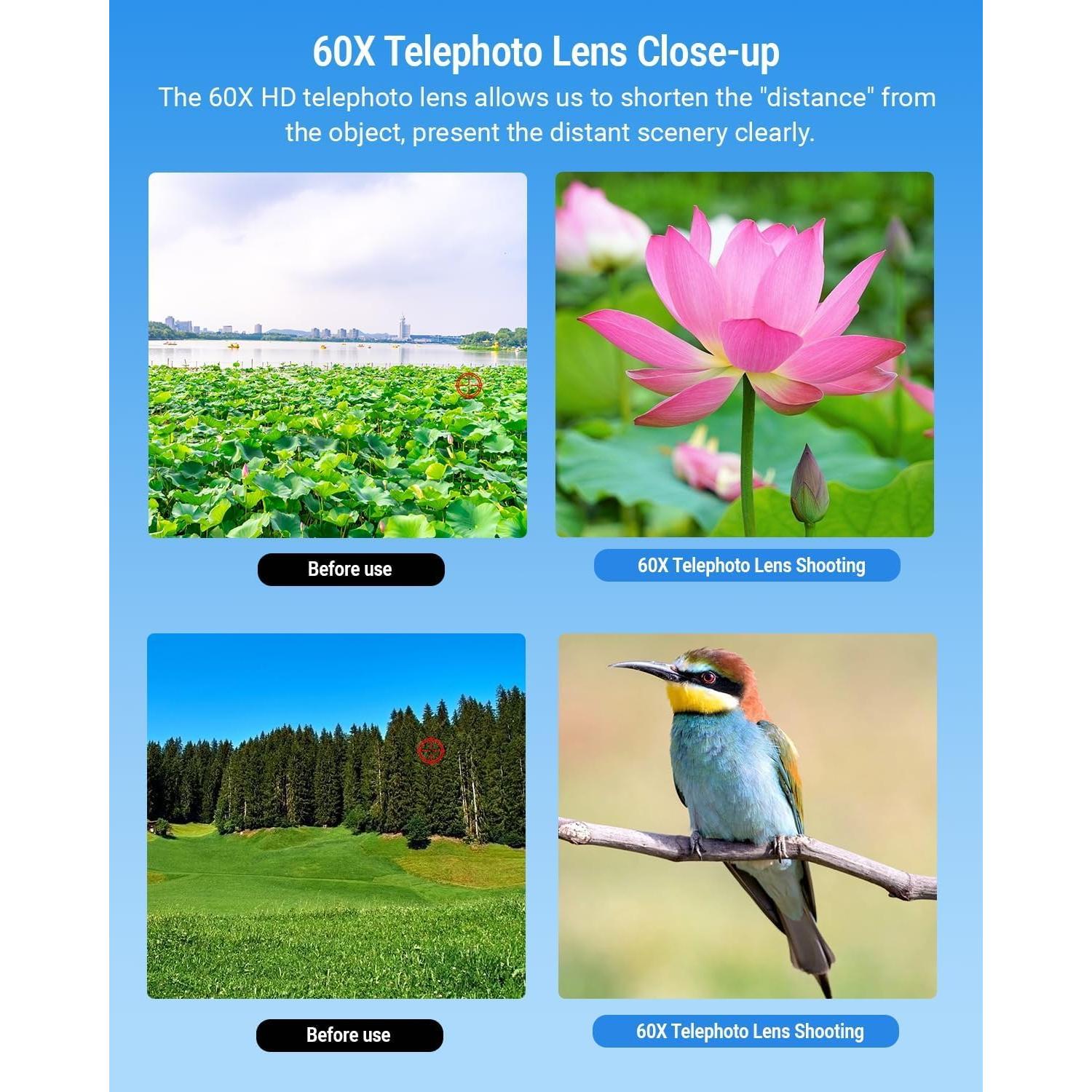 Lente Telefoto APEXEL 60X con Trípode y Control Remoto