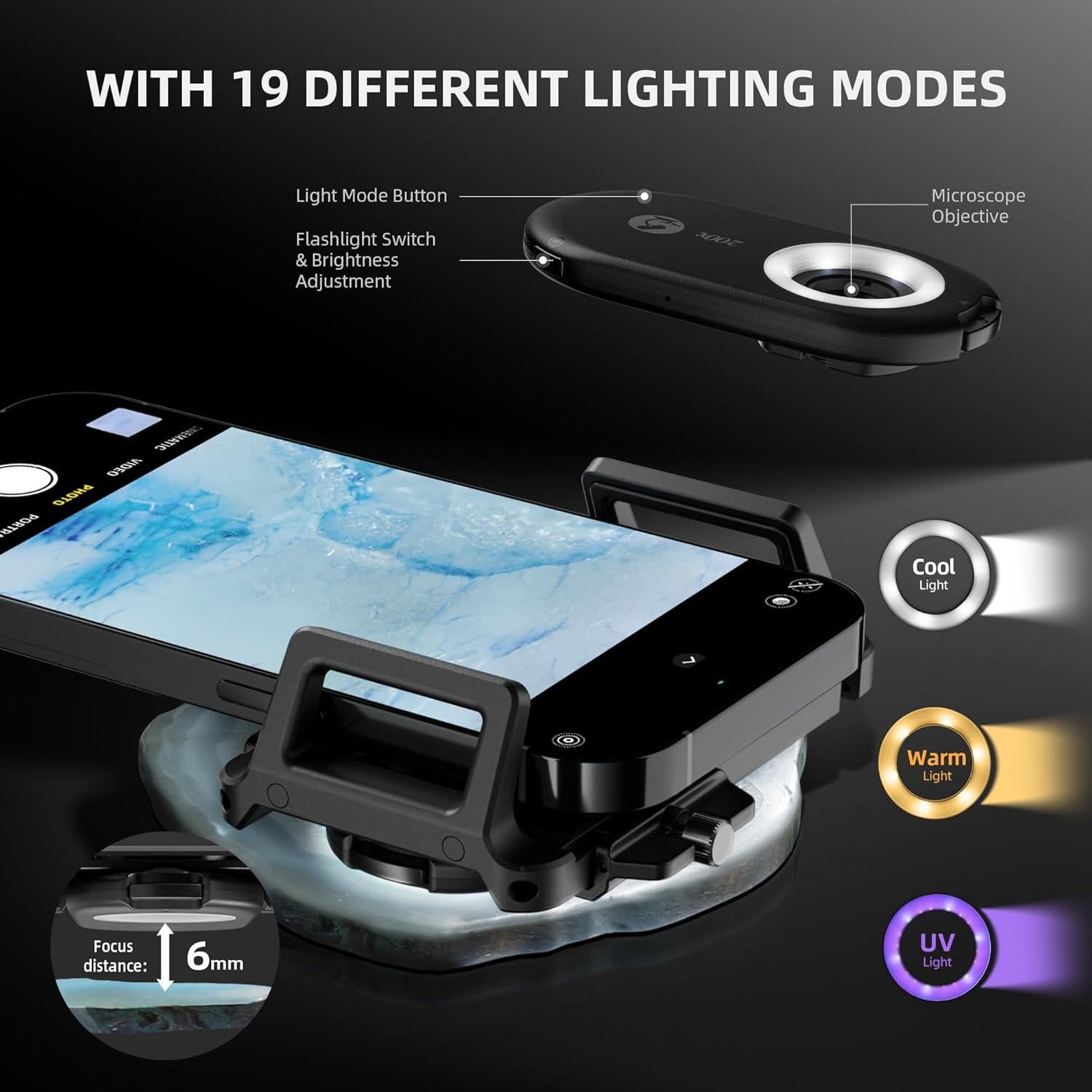 Microscopio Portátil Spider Farmer 200X con Luz LED y CPL