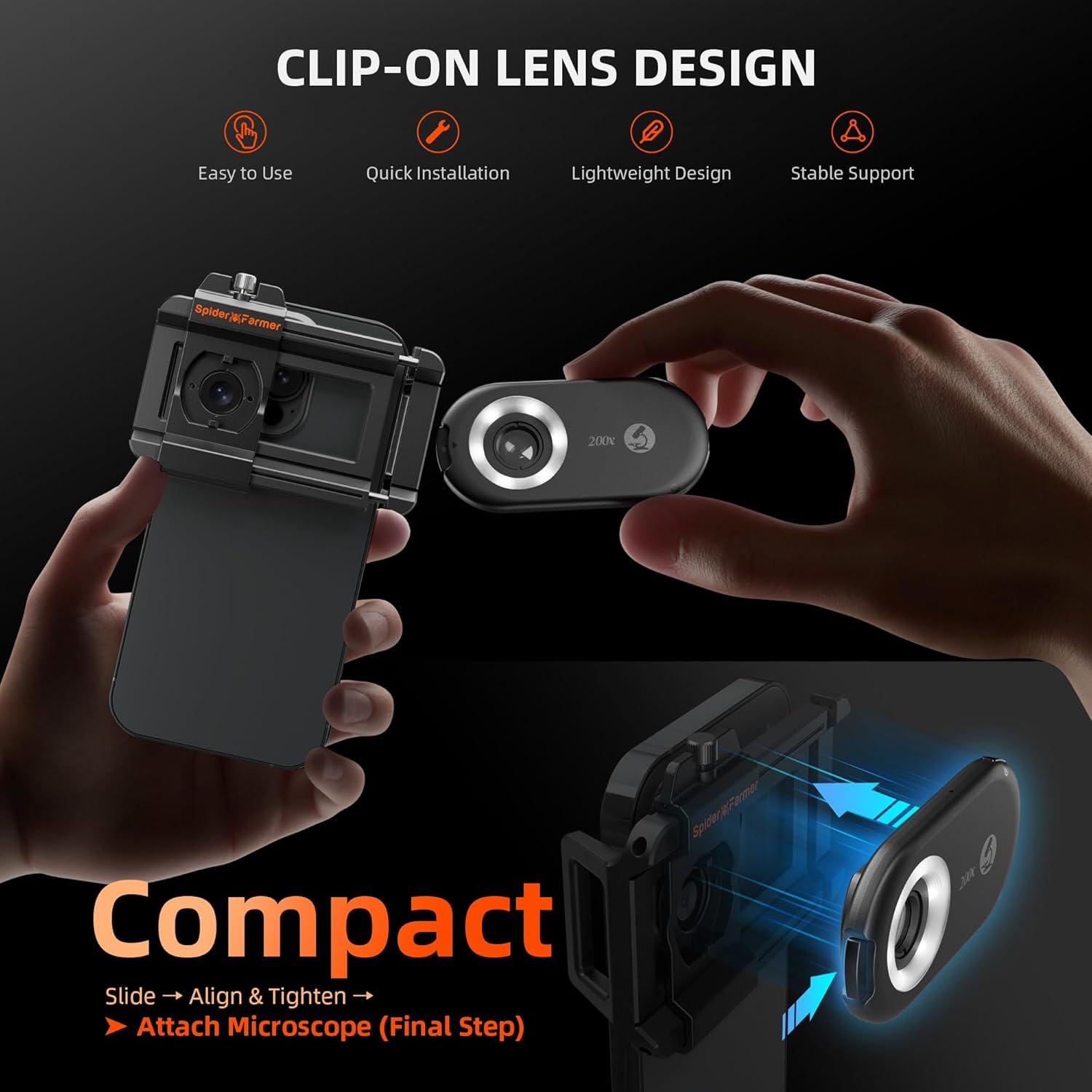 Microscopio Portátil Spider Farmer 200X con Luz LED y CPL