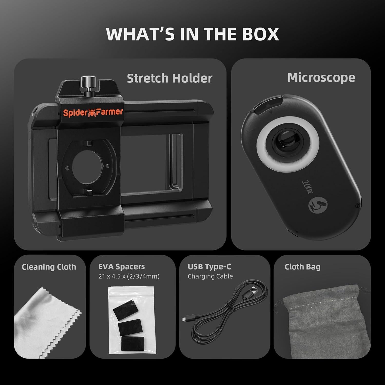 Microscopio Portátil Spider Farmer 200X con Luz LED y CPL