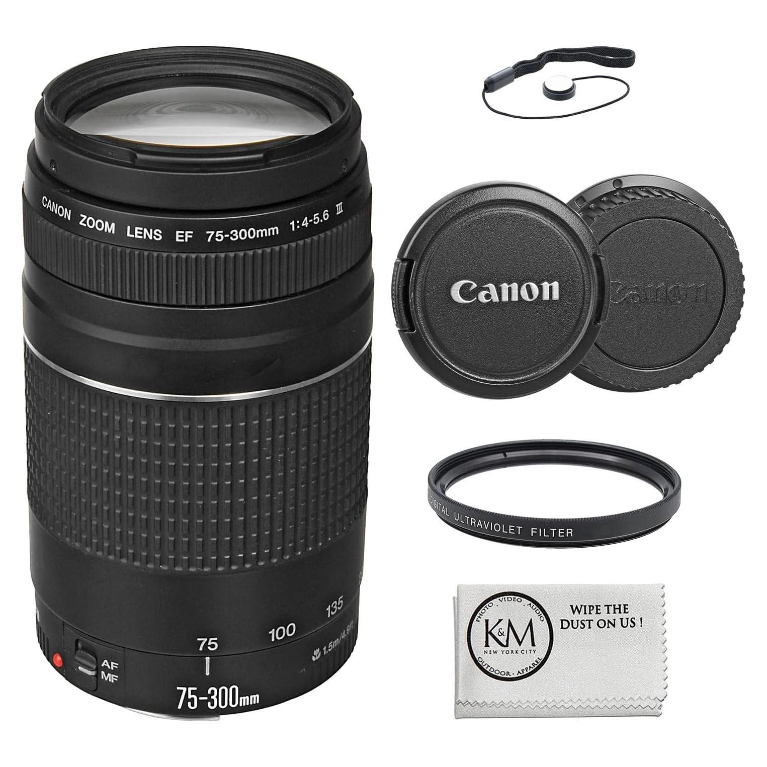 Lente Canon EF 75-300mm f/4-5.6 III + Filtro UV 58mm + Accesorios
