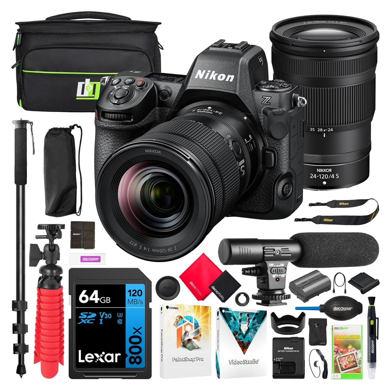 Nikon Z8 Professional Full Frame Mirrorless 8K Video & Stills Hybrid FX Camera Body with 24-120mm F4 S Zoom Lens Kit 1698 Bundle with Deco Gear Photography Bag + Microphone + Monopod & Accessories