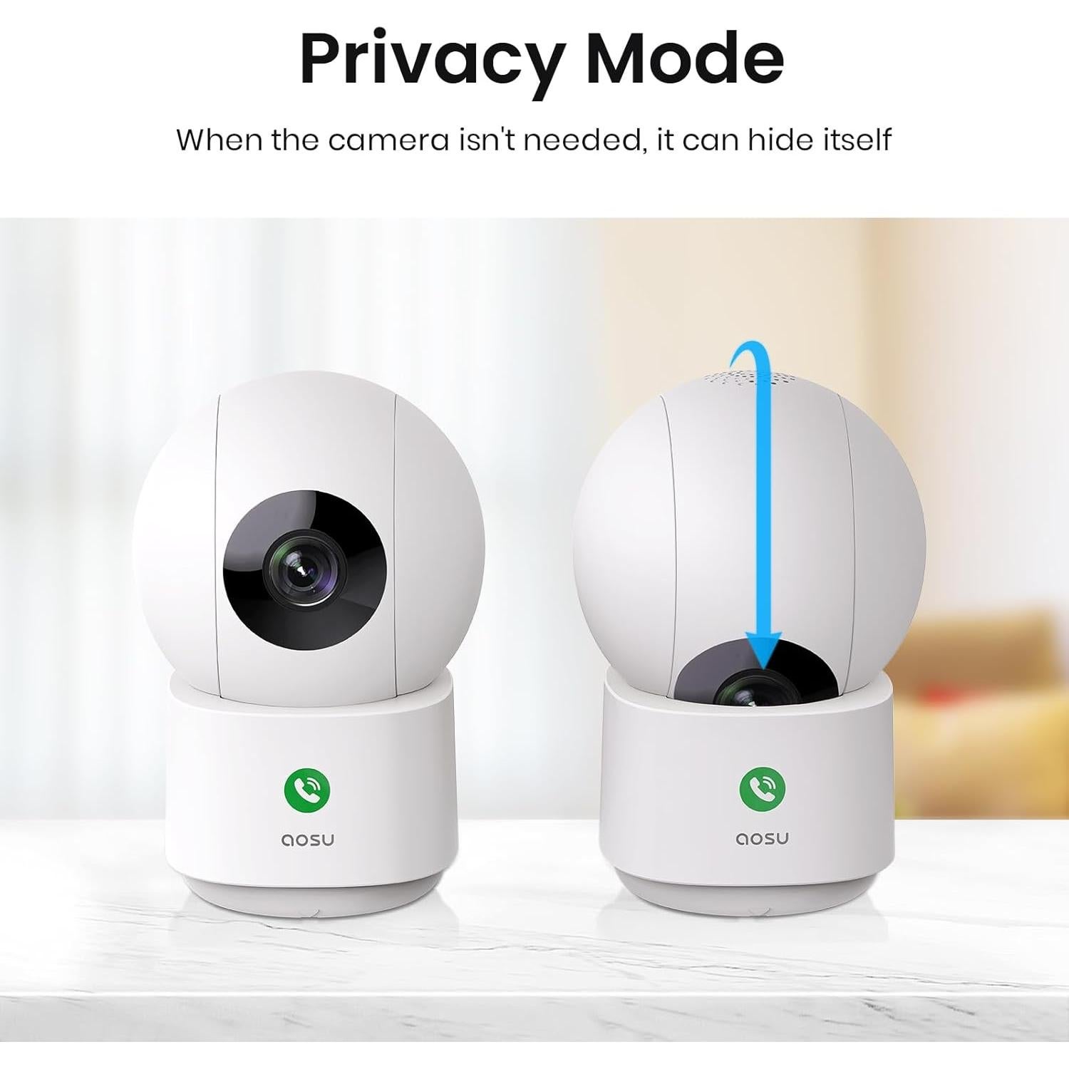 Cámara de Seguridad AOSU 2K Interior, 360° y Visión Nocturna