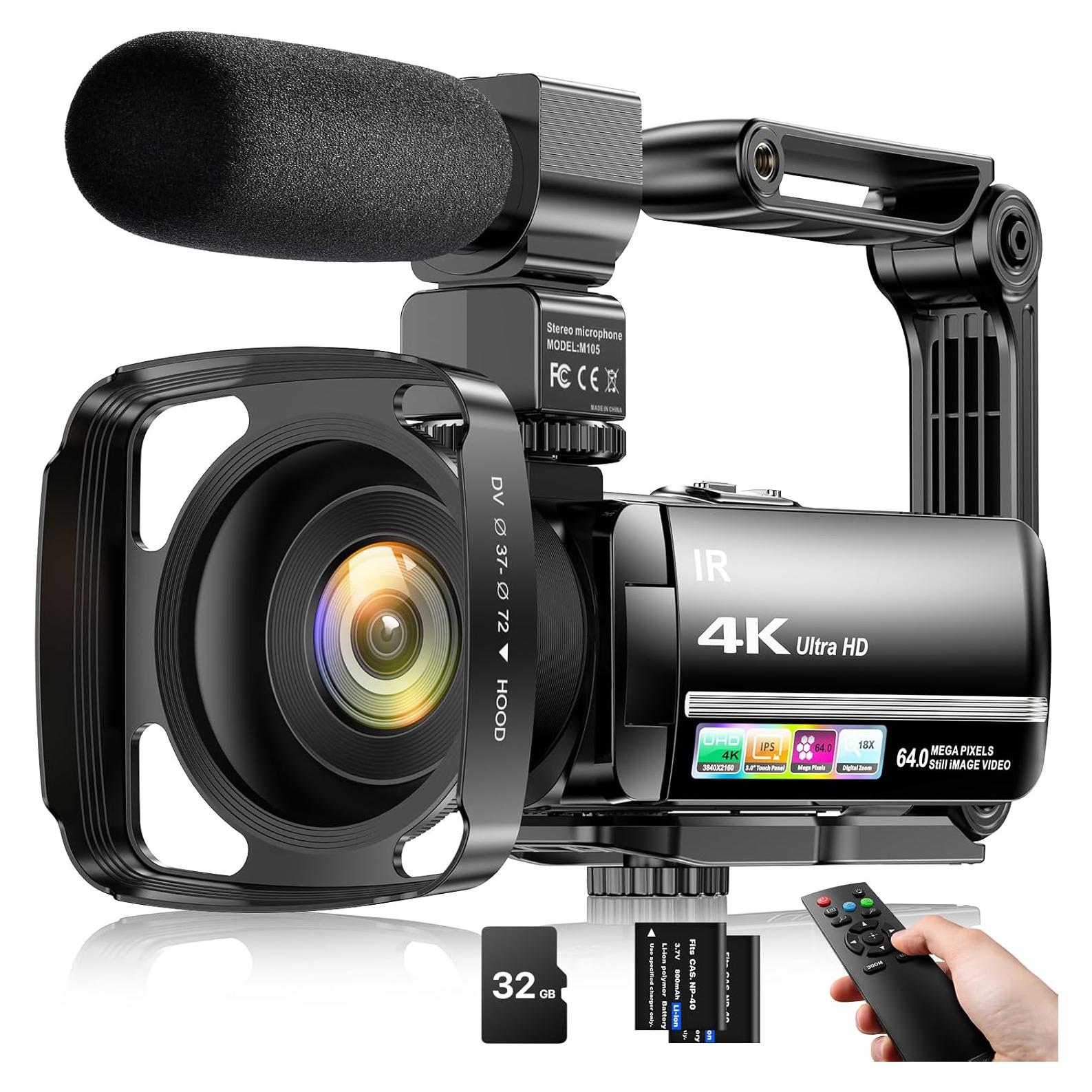 Cámara de Video 4K FJFJOPK HDV-3051L 64MP 18X Zoom Estabilizador