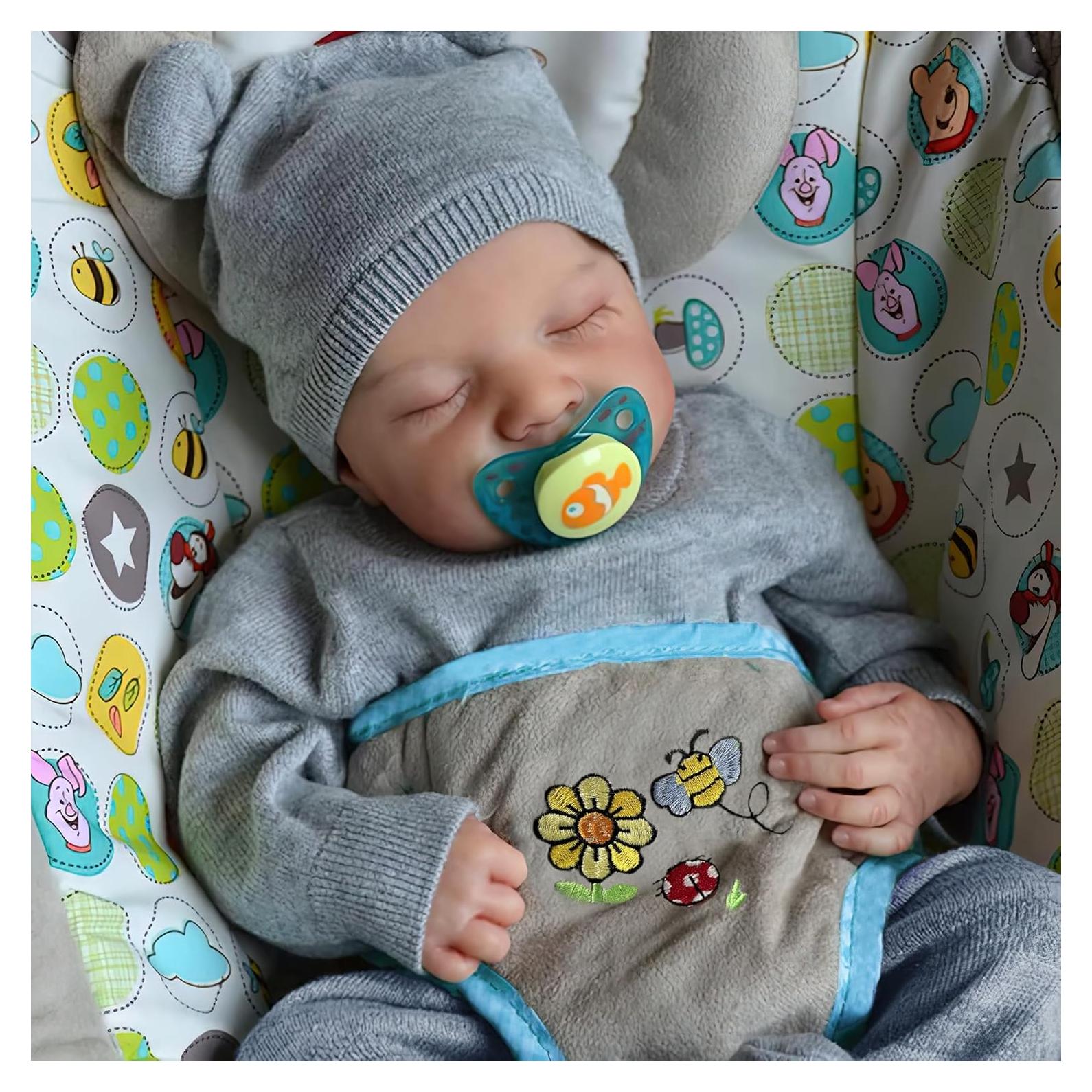 Muñeca bebé renacida FOCKOF 43 cm con accesorios azul