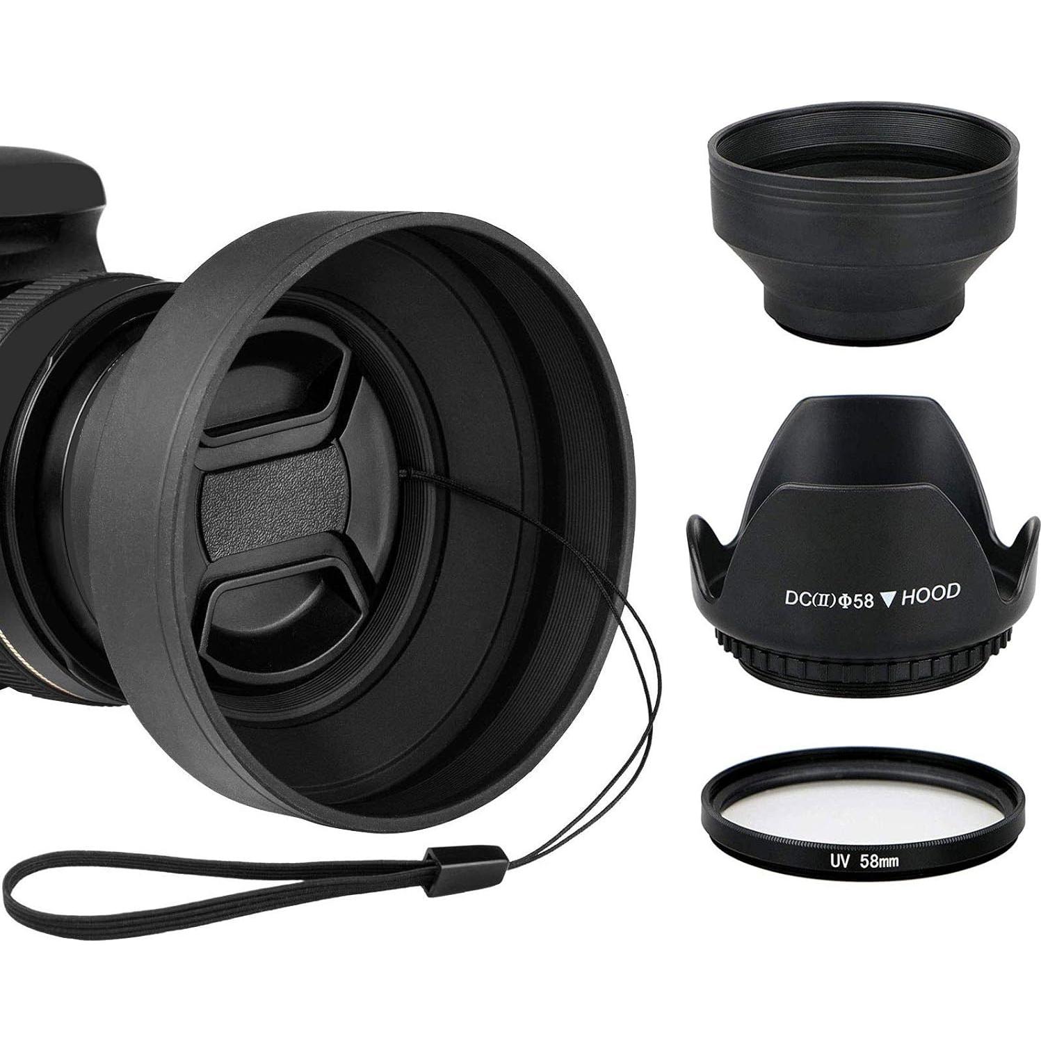 Tapa de Lente Tulipán EEEKit 58mm con Filtro UV para Canon