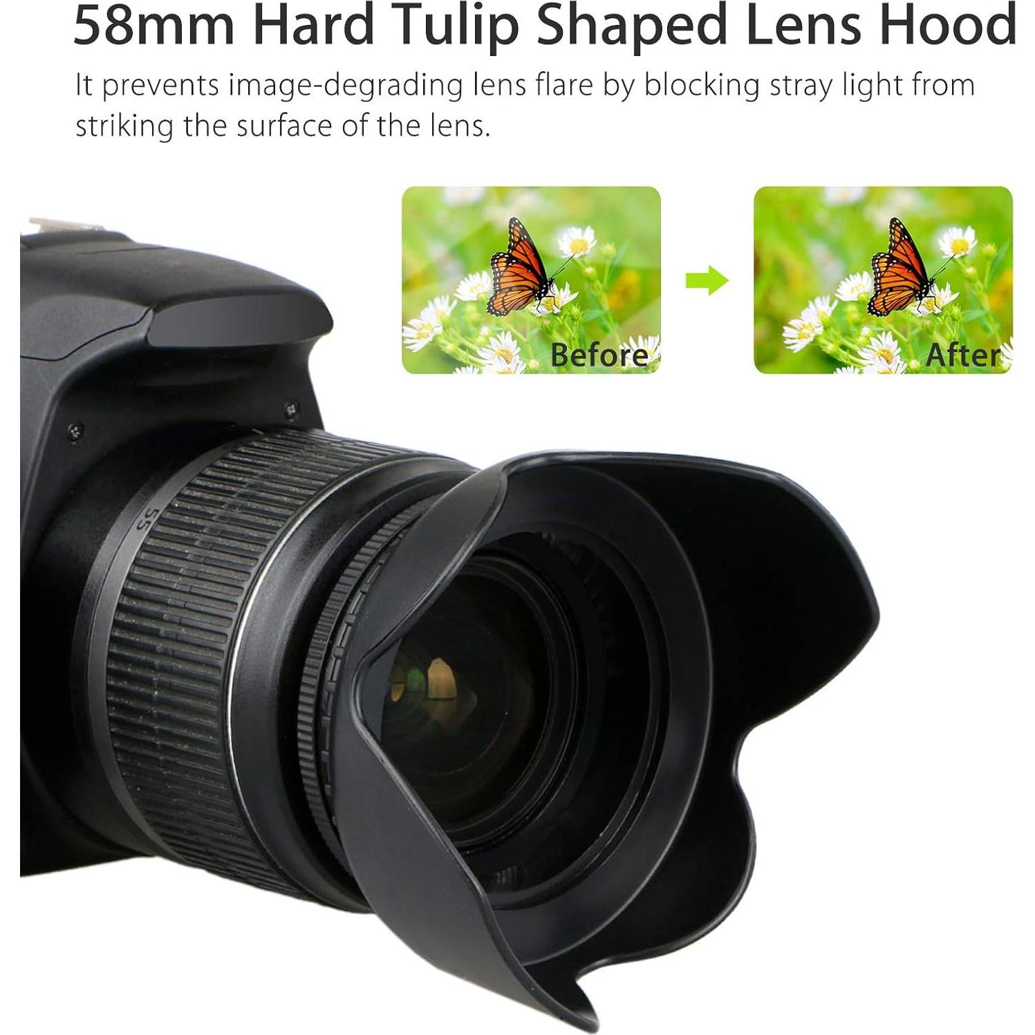 Tapa de Lente Tulipán EEEKit 58mm con Filtro UV para Canon