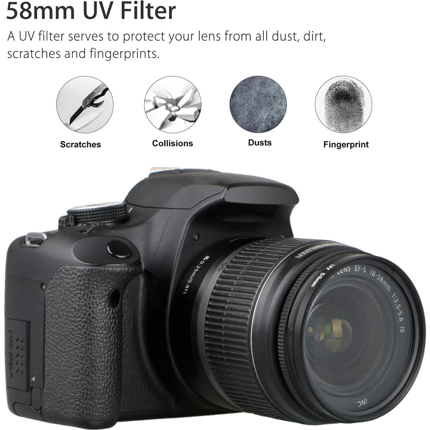 Tapa de Lente Tulipán EEEKit 58mm con Filtro UV para Canon