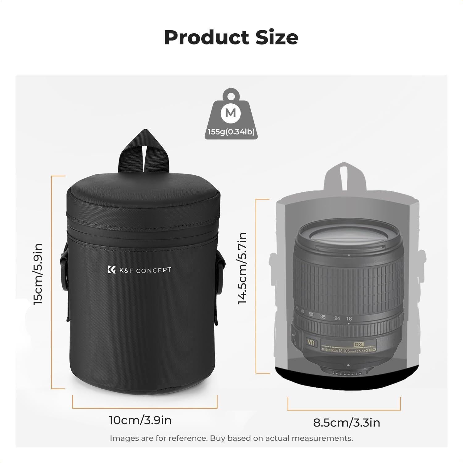 Funda para Lente de Cámara K&F Concept Negra 105x110x150mm