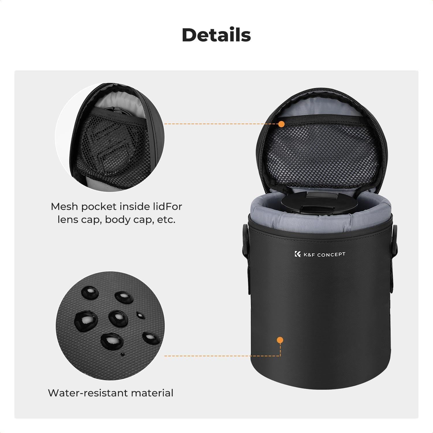 Funda para Lente de Cámara K&F Concept Negra 105x110x150mm