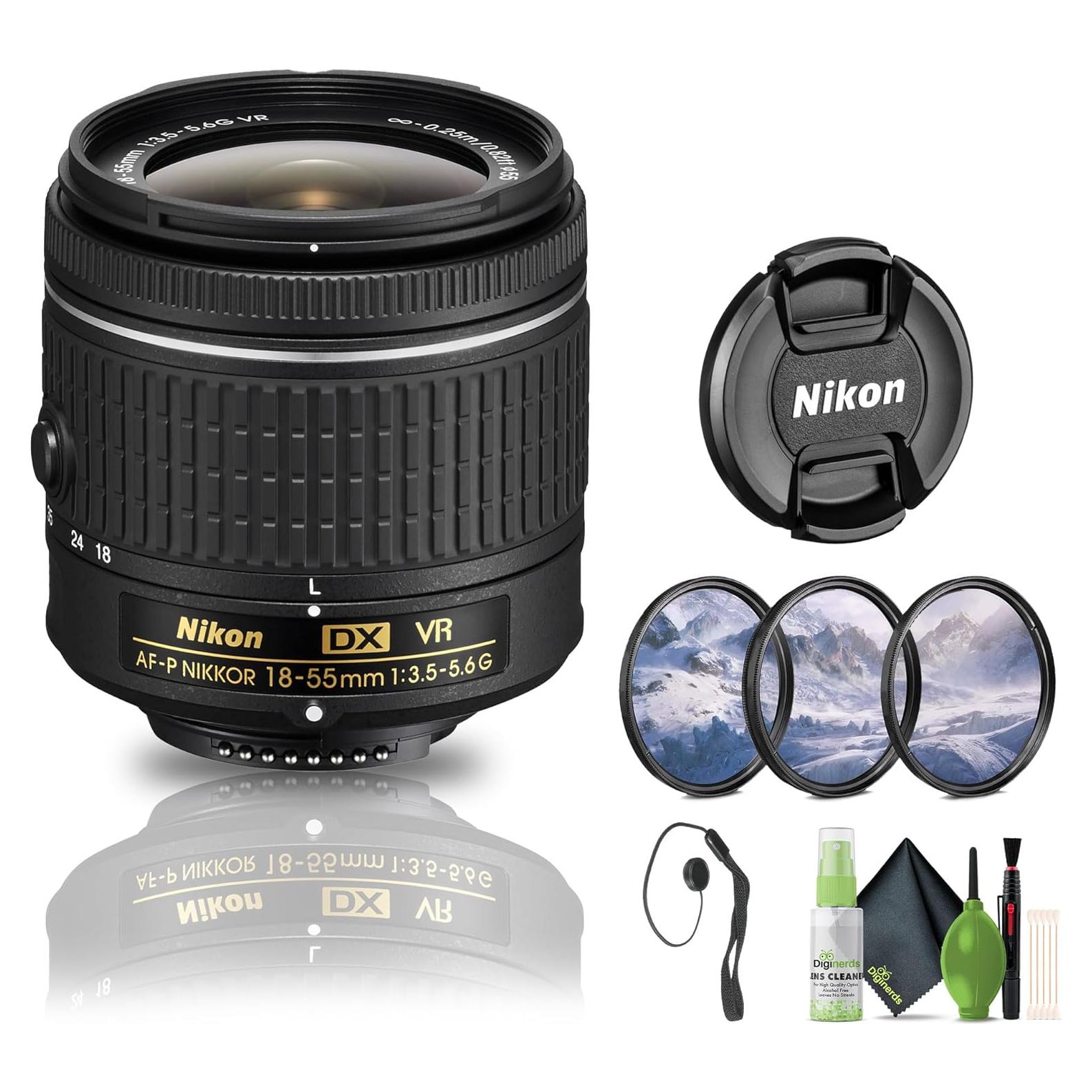 Lente Zoom Nikon AF-P DX NIKKOR 18-55mm f/3.5-5.6G VR + Kit de Filtros