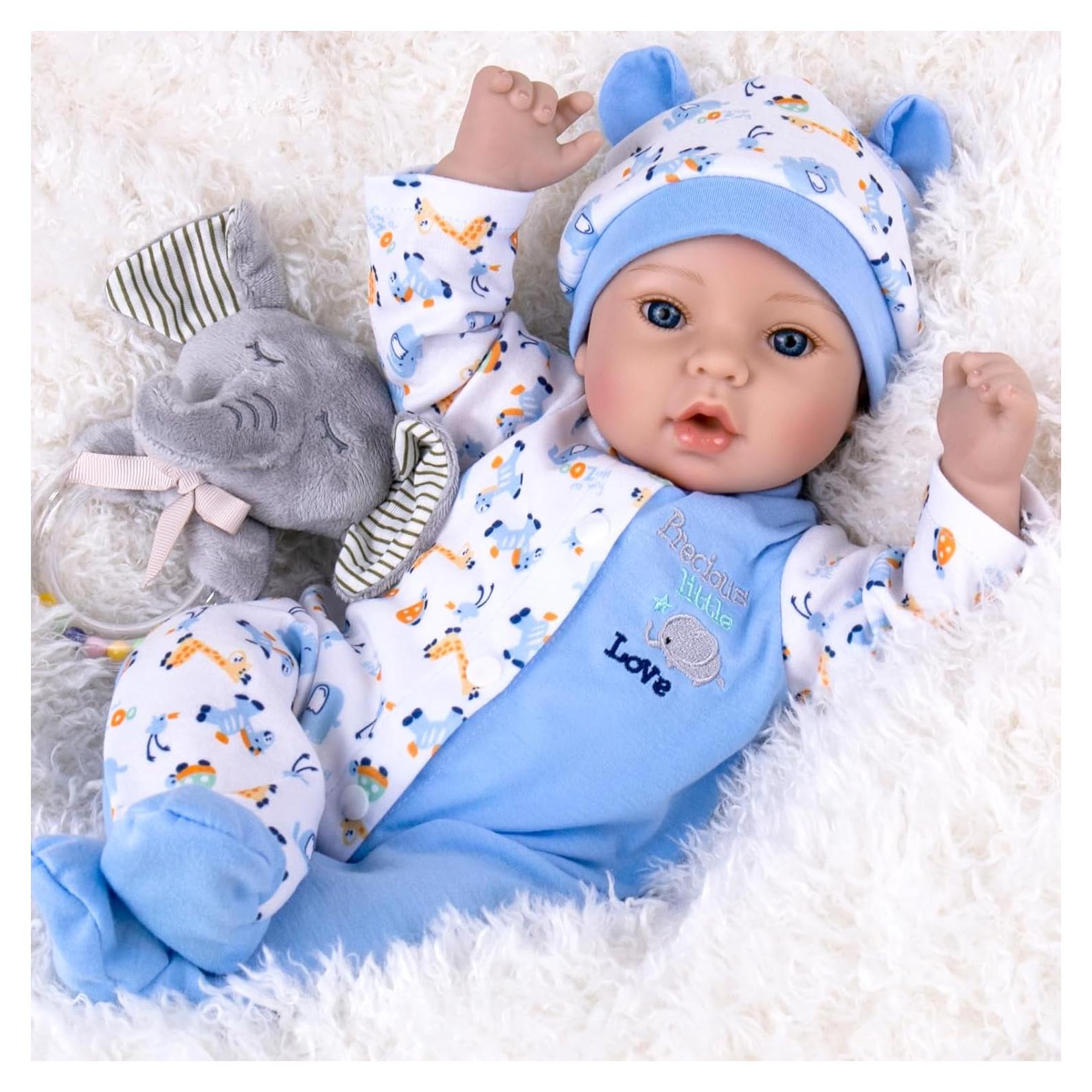 Muñeca Reborn Aori Bebé Niño 45.72 cm Ropa Azul 3+