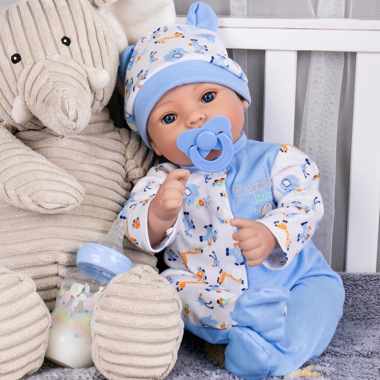 Muñeca Reborn Aori Bebé Niño 45.72 cm Ropa Azul 3+