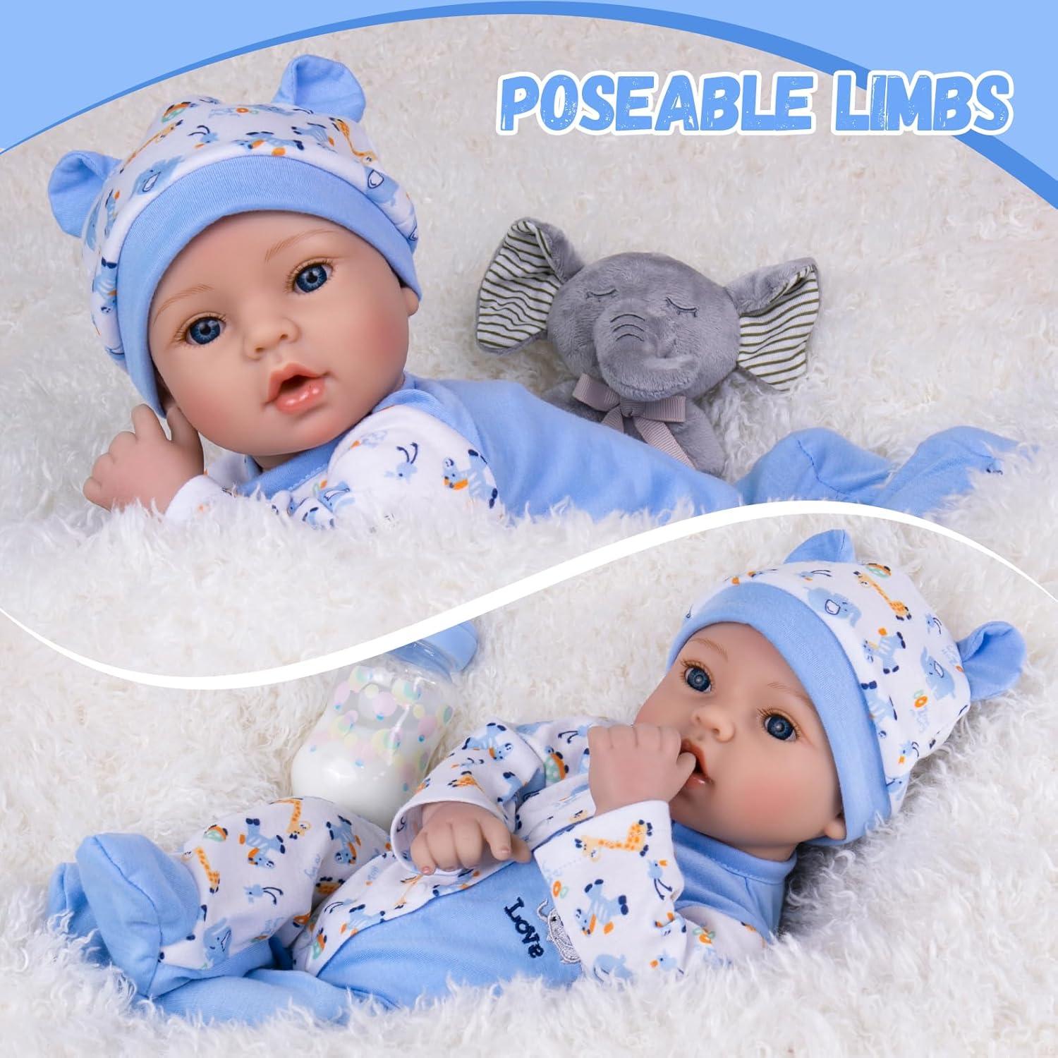 Muñeca Reborn Aori Bebé Niño 45.72 cm Ropa Azul 3+