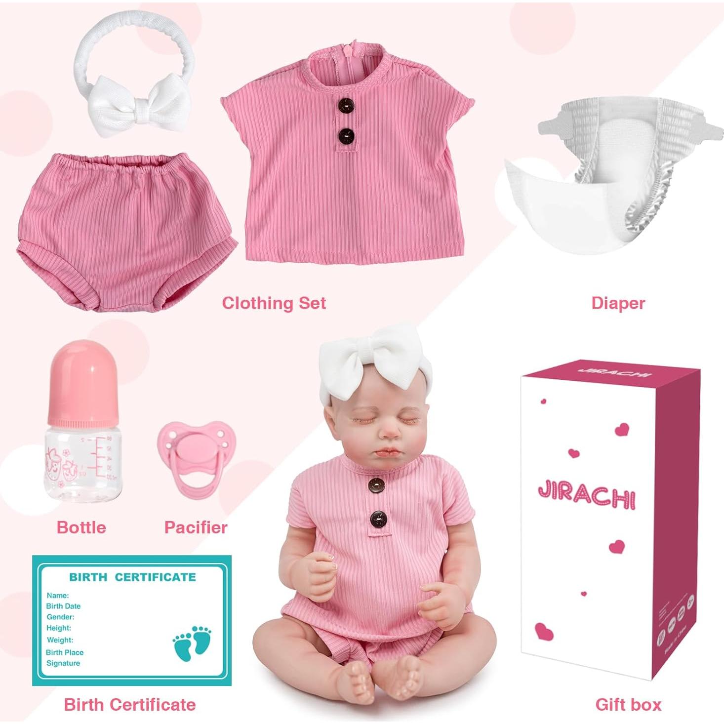 Muñeca Reborn Jirachi 46 cm Rosa con Ropa y Accesorios