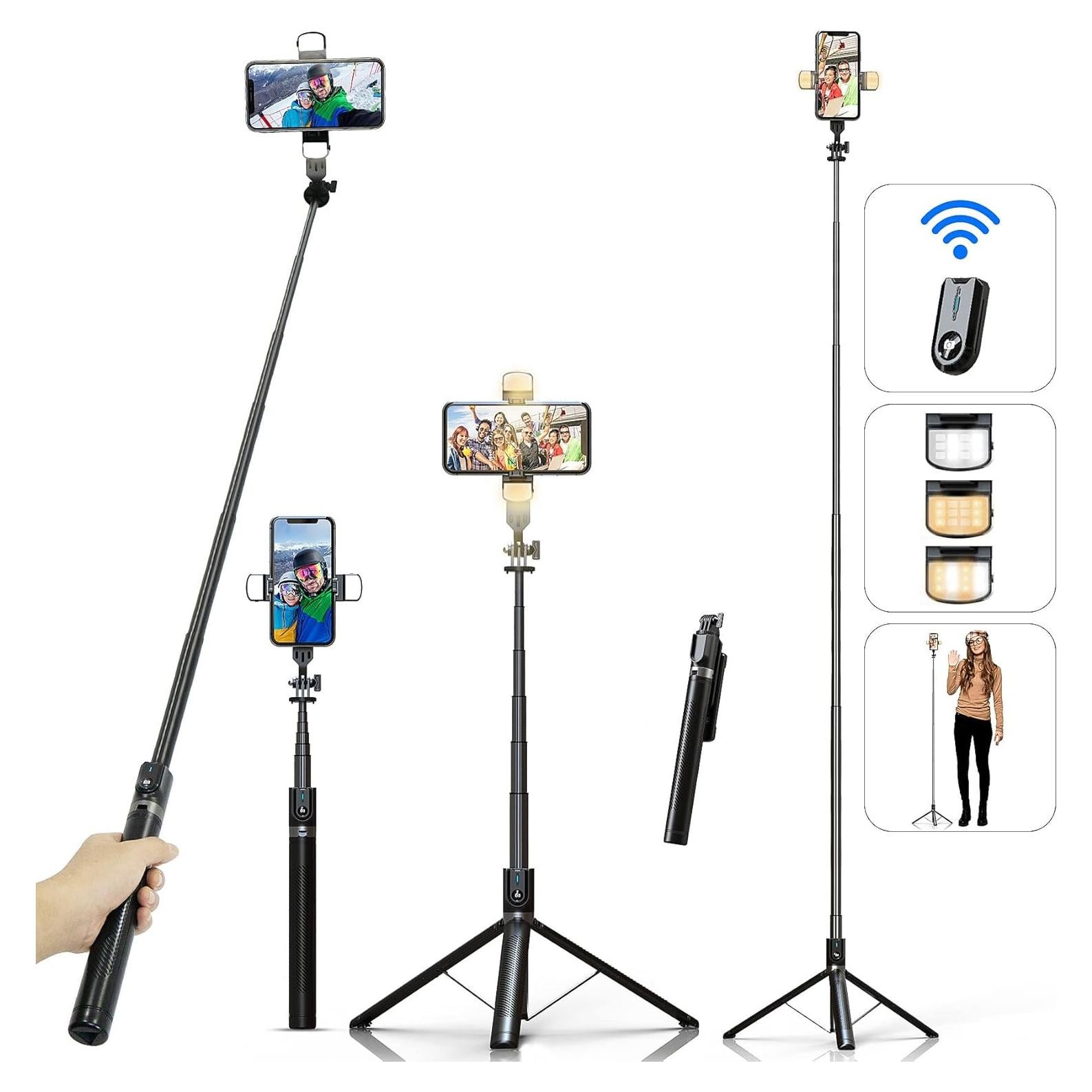 Trípode para teléfono ASHINER con control remoto y luces LED