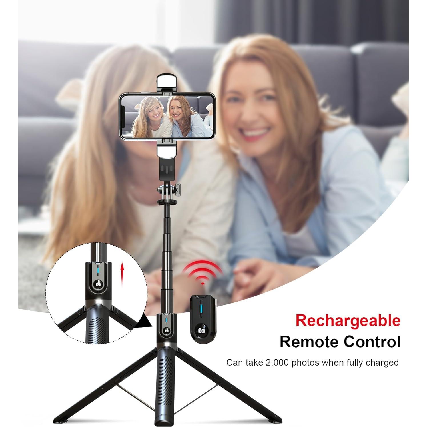 Trípode para teléfono ASHINER con control remoto y luces LED