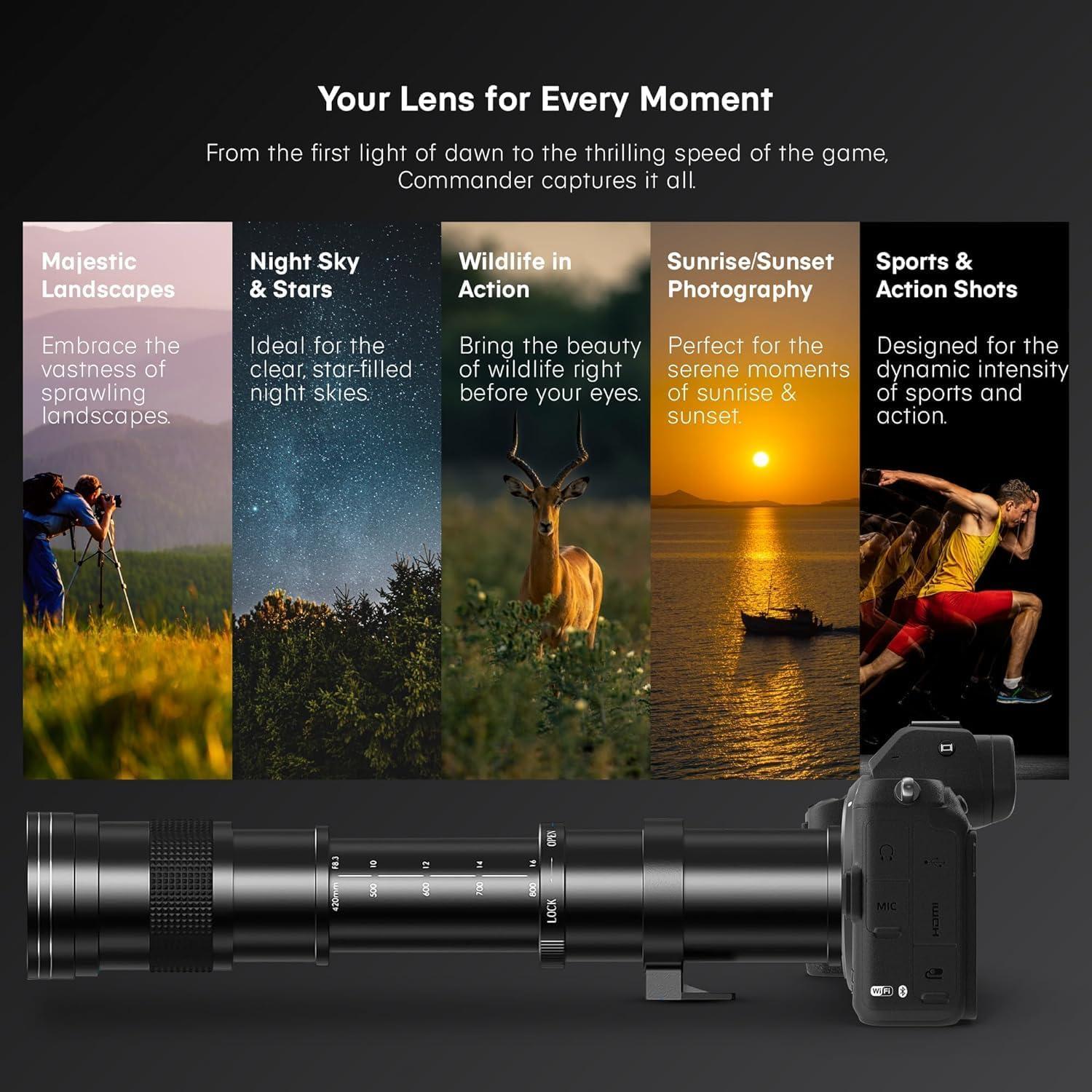 Lente Telefoto Zoom 420-800mm Commander Optics para Panasonic