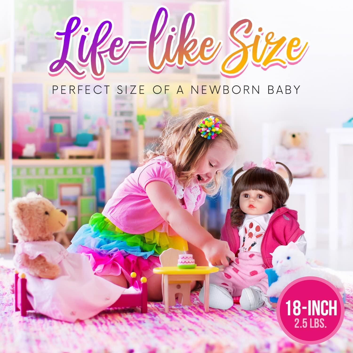 Muñeca Reborn DOLLHOOD 45.72 cm con Accesorios y Certificado