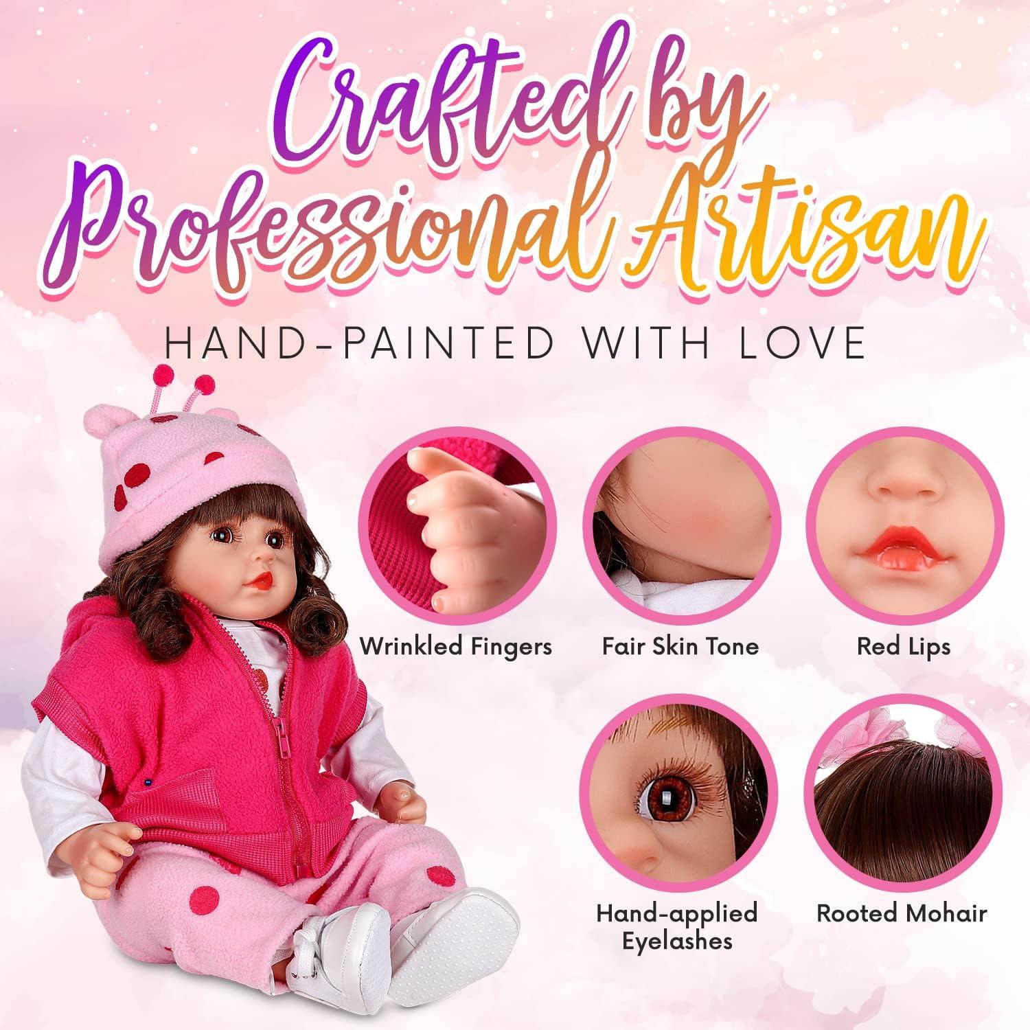 Muñeca Reborn DOLLHOOD 45.72 cm con Accesorios y Certificado