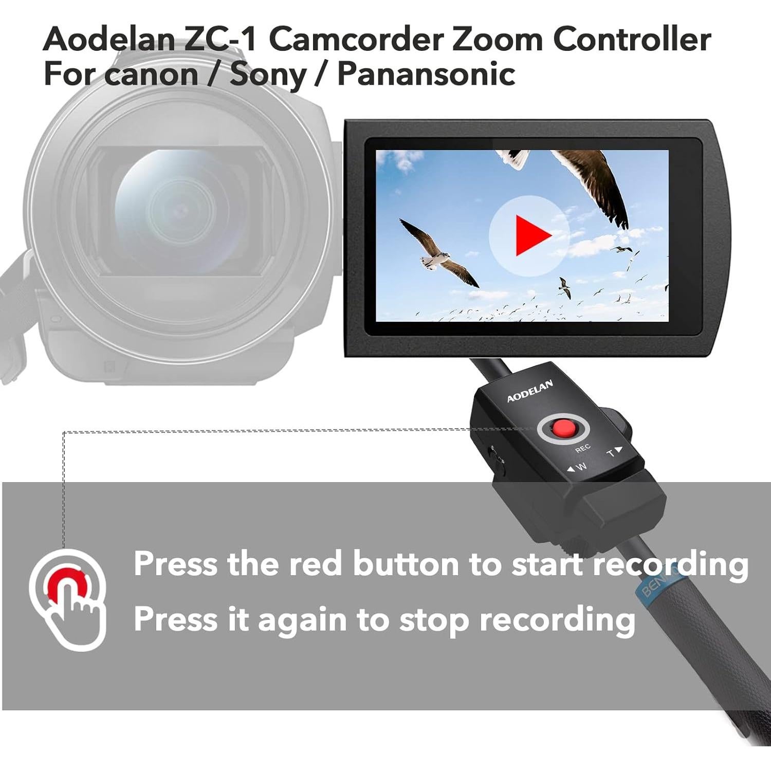 Control Remoto de Zoom ZC-1 para Videocámaras Sony Canon Panasonic
