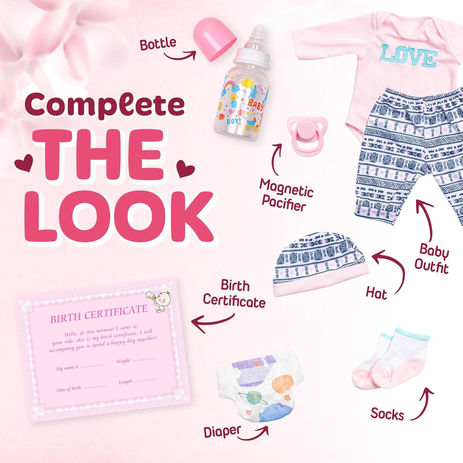 Muñeca Reborn DOLLHOOD 55.88 cm Realista con Accesorios