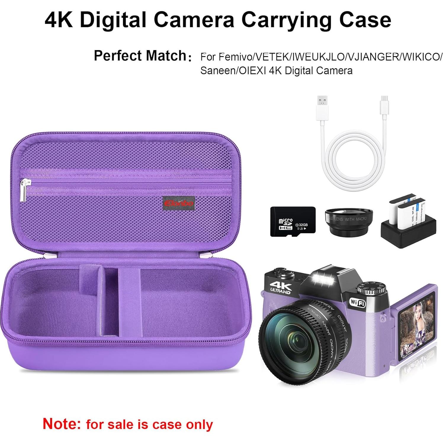 Funda de Cámara Digital 4K Elonbo Morado para Vlogging 48MP