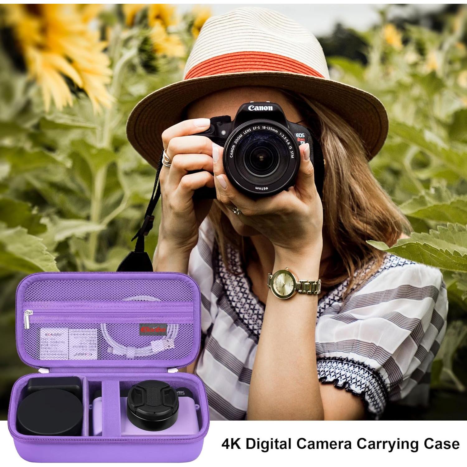 Funda de Cámara Digital 4K Elonbo Morado para Vlogging 48MP