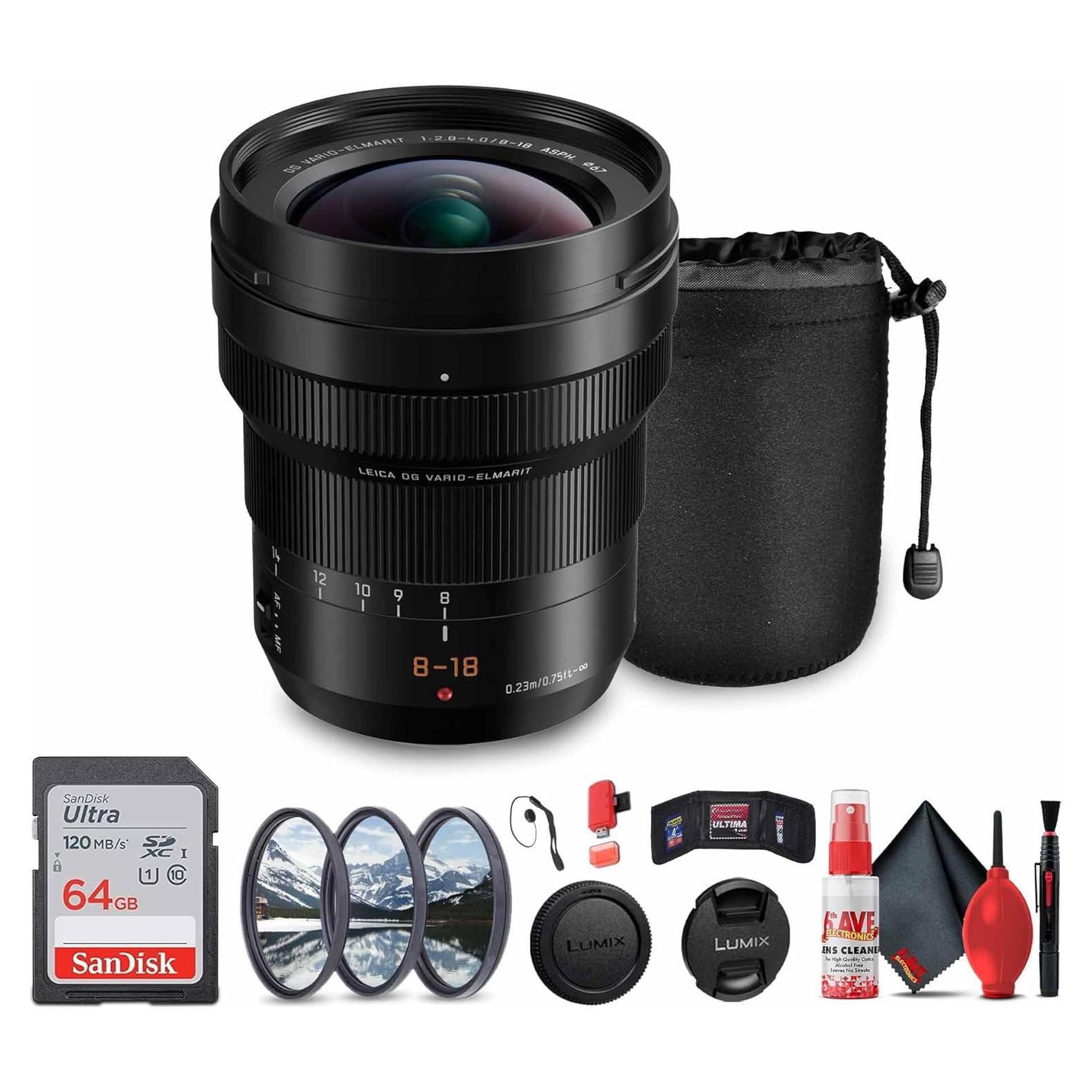 Lente Panasonic Leica DG Vario-Elmarit 8-18mm f/2.8-4 ASPH. Kit Completo