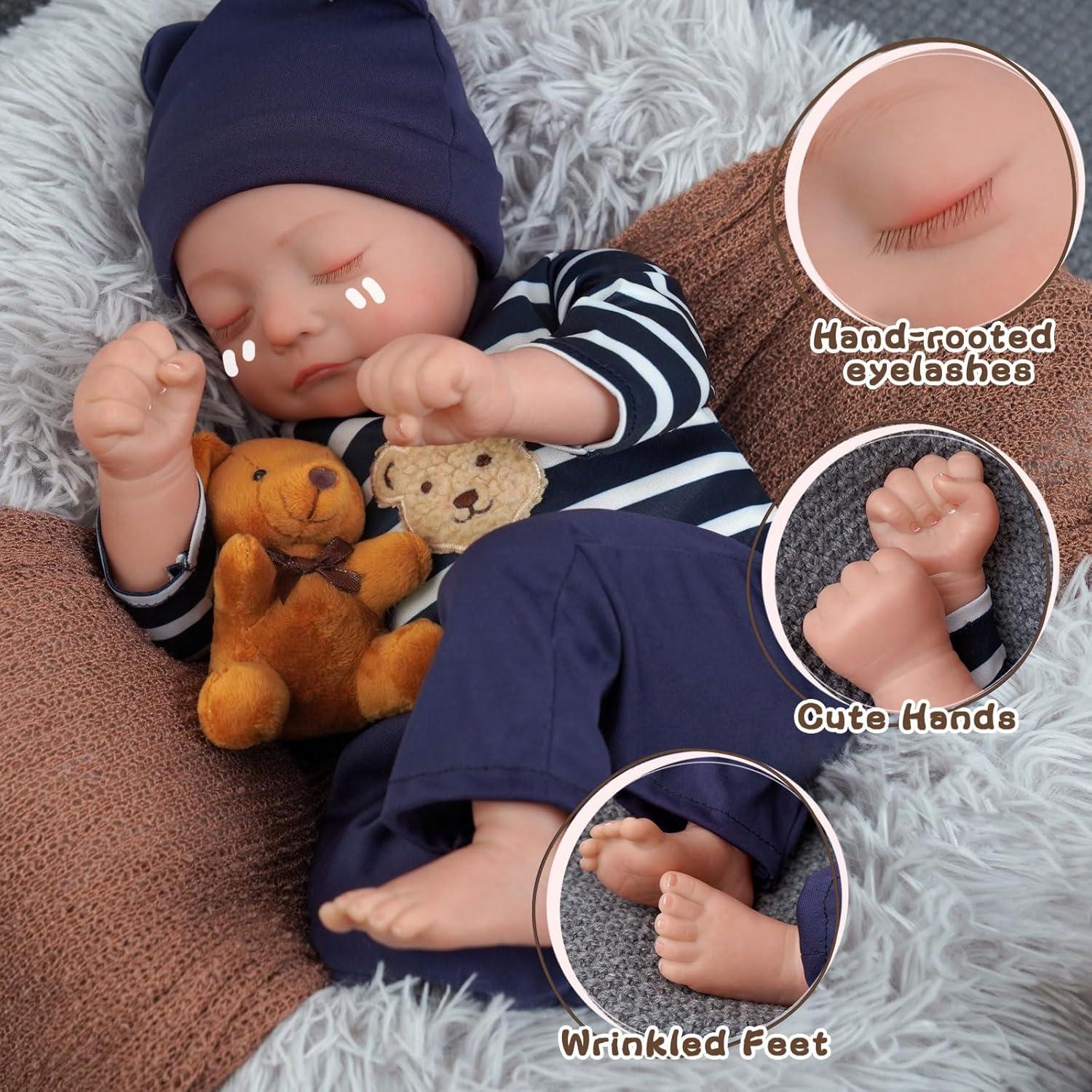 Muñeca Bebé Reborn BABESIDE Kai 43 cm con Latido y Sonido