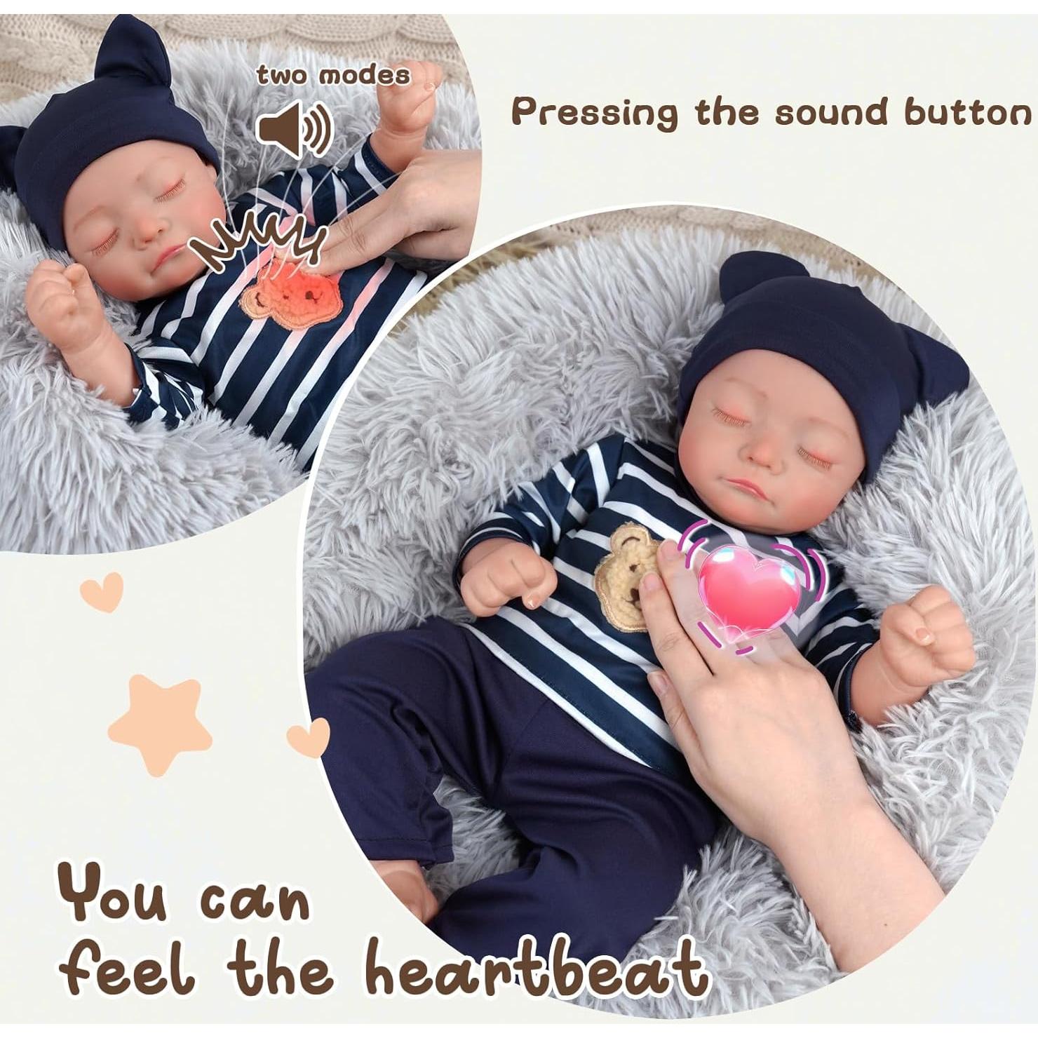 Muñeca Bebé Reborn BABESIDE Kai 43 cm con Latido y Sonido