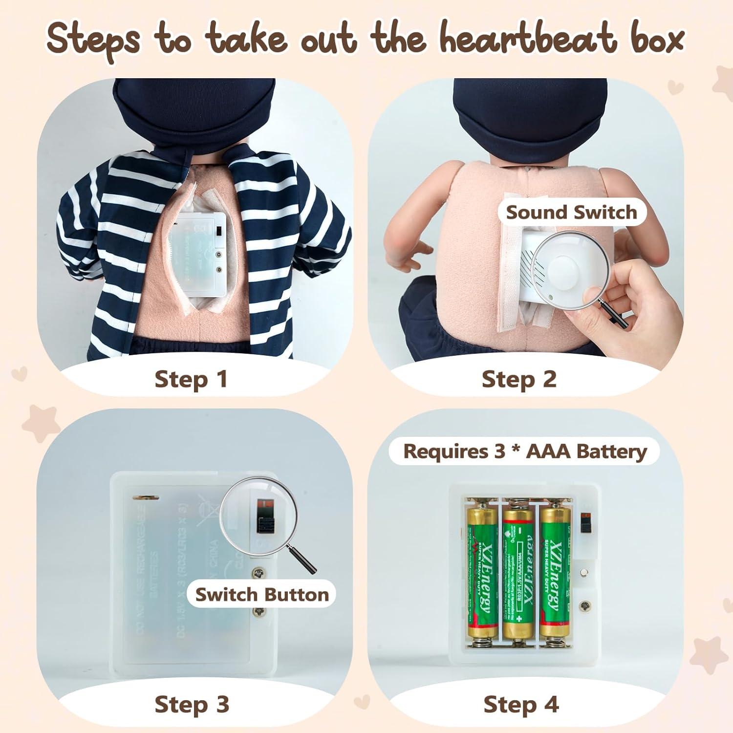 Muñeca Bebé Reborn BABESIDE Kai 43 cm con Latido y Sonido