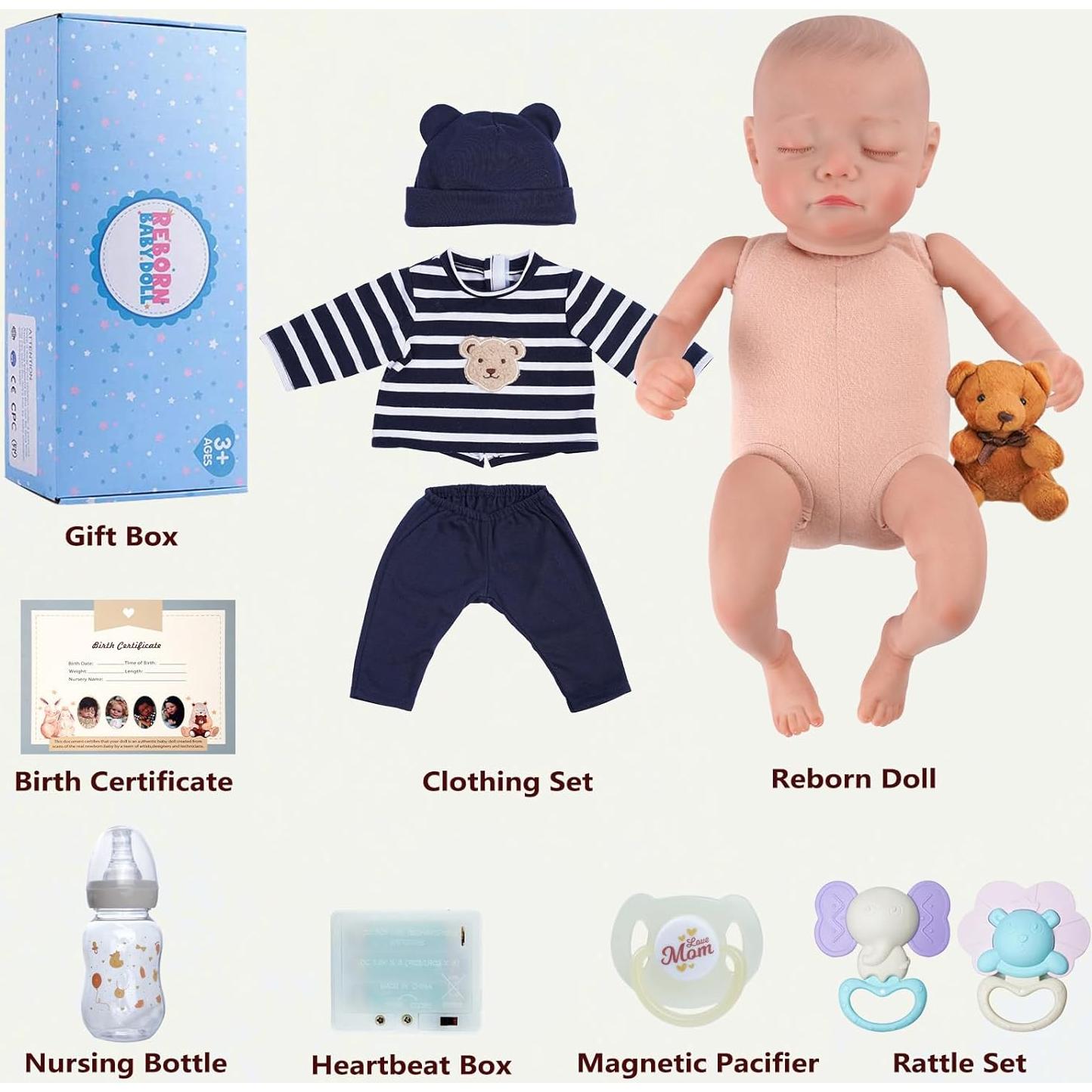 Muñeca Bebé Reborn BABESIDE Kai 43 cm con Latido y Sonido