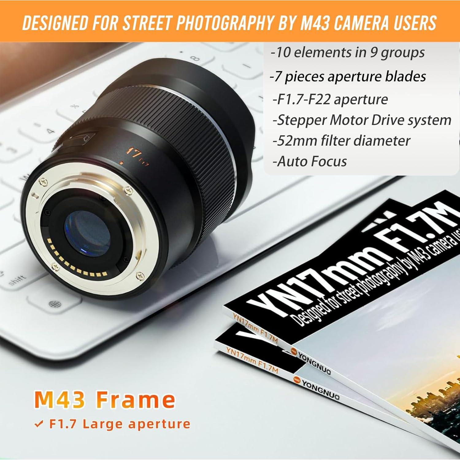 Lente Prime YONGNUO YN17MM F1.7 para Cámaras M4/3