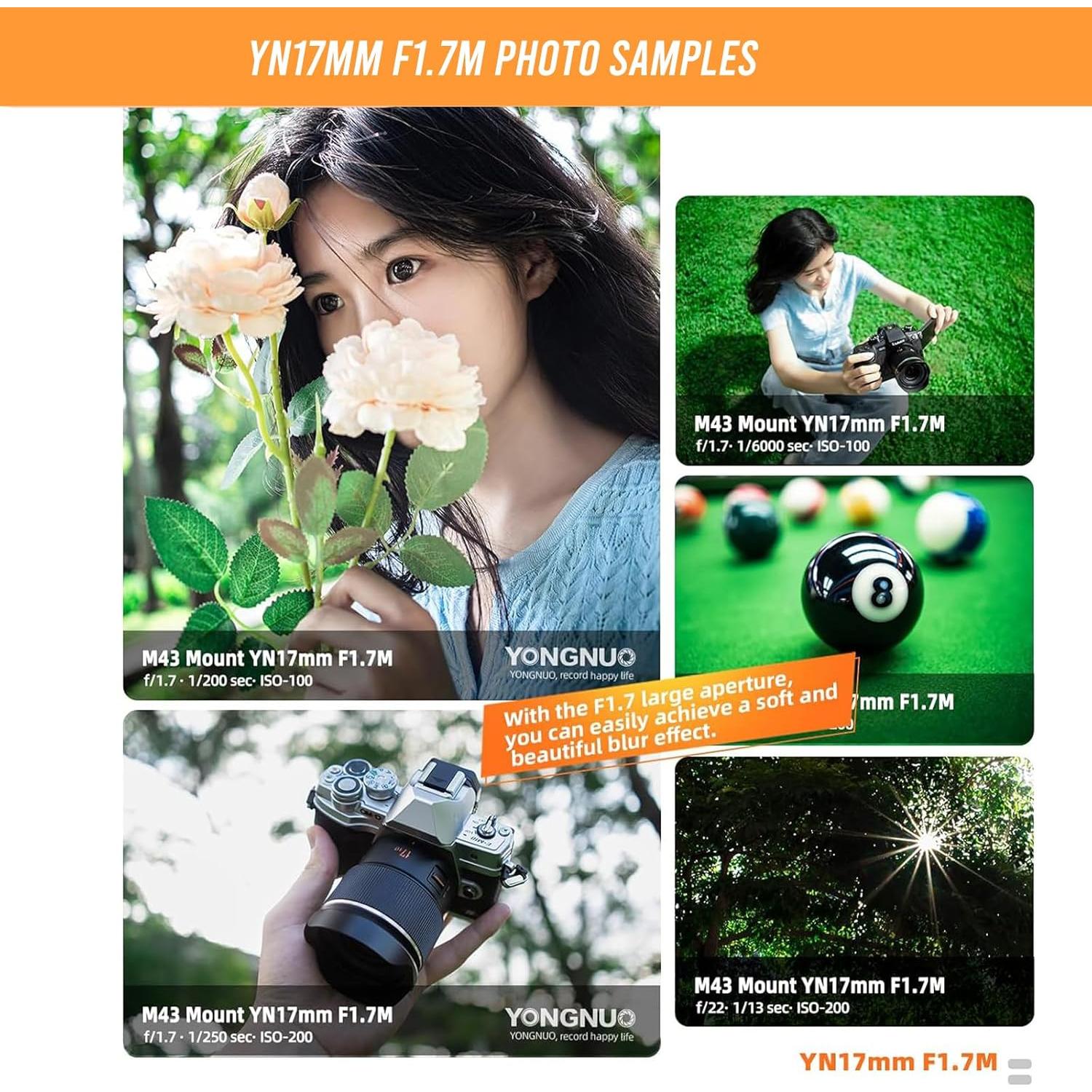 Lente Prime YONGNUO YN17MM F1.7 para Cámaras M4/3