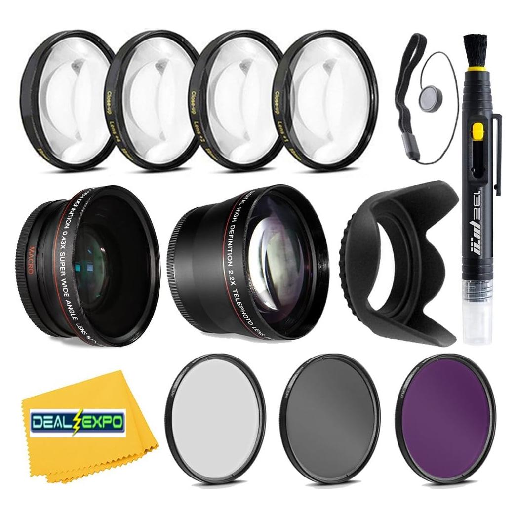 Kit de Accesorios para Cámaras 58mm - Lente Gran Angular 0.43x, Telefoto 2.2x, Filtros y Capucha