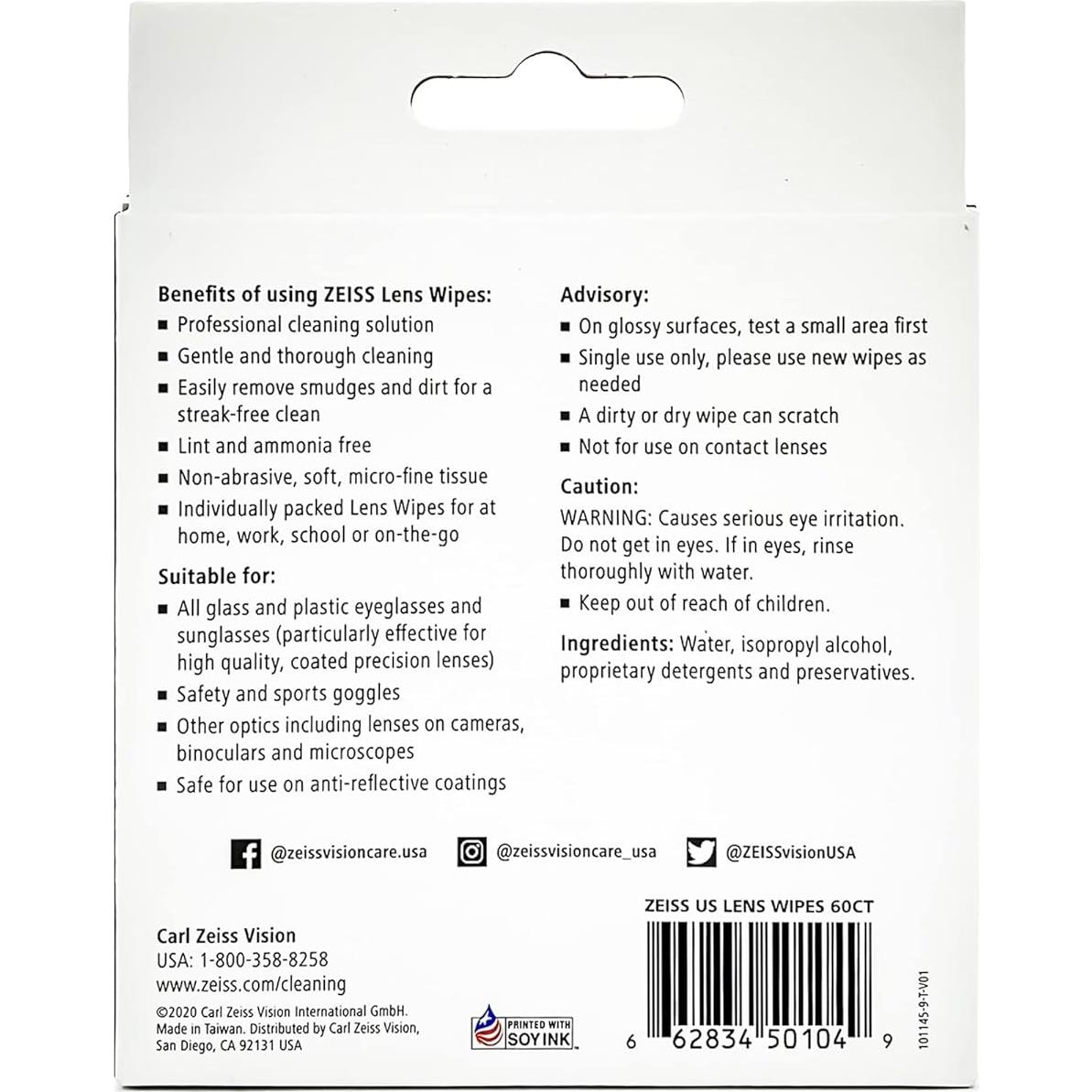 Toallitas de limpieza ZEISS 120 unidades para lentes