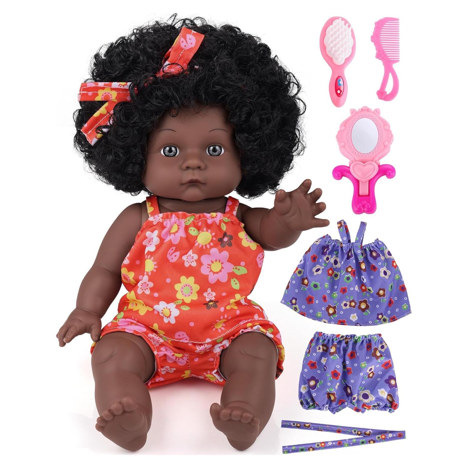 Muñeca Bebé Negra GAGAKU 30 cm con Ropa y Accesorios