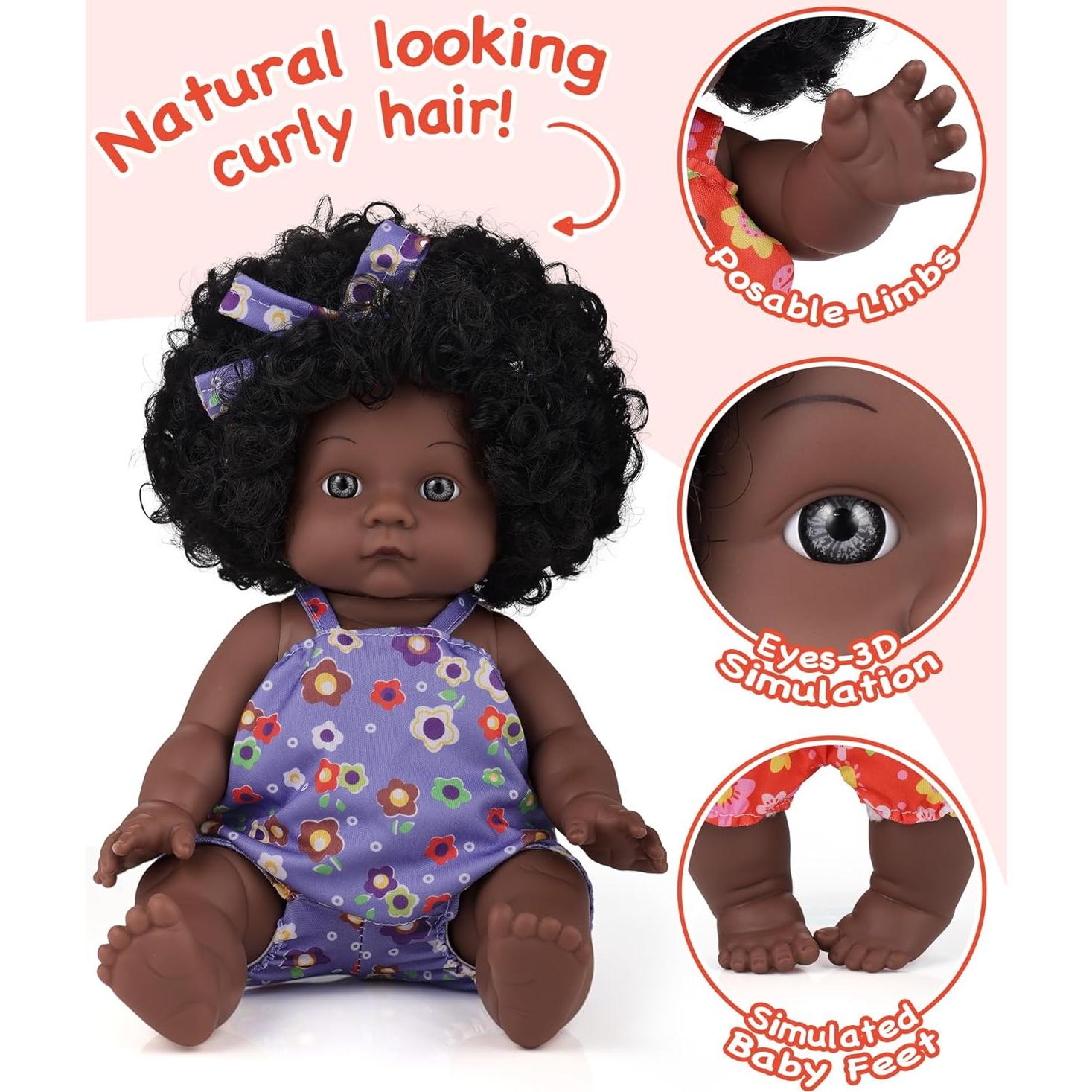 Muñeca Bebé Negra GAGAKU 30 cm con Ropa y Accesorios